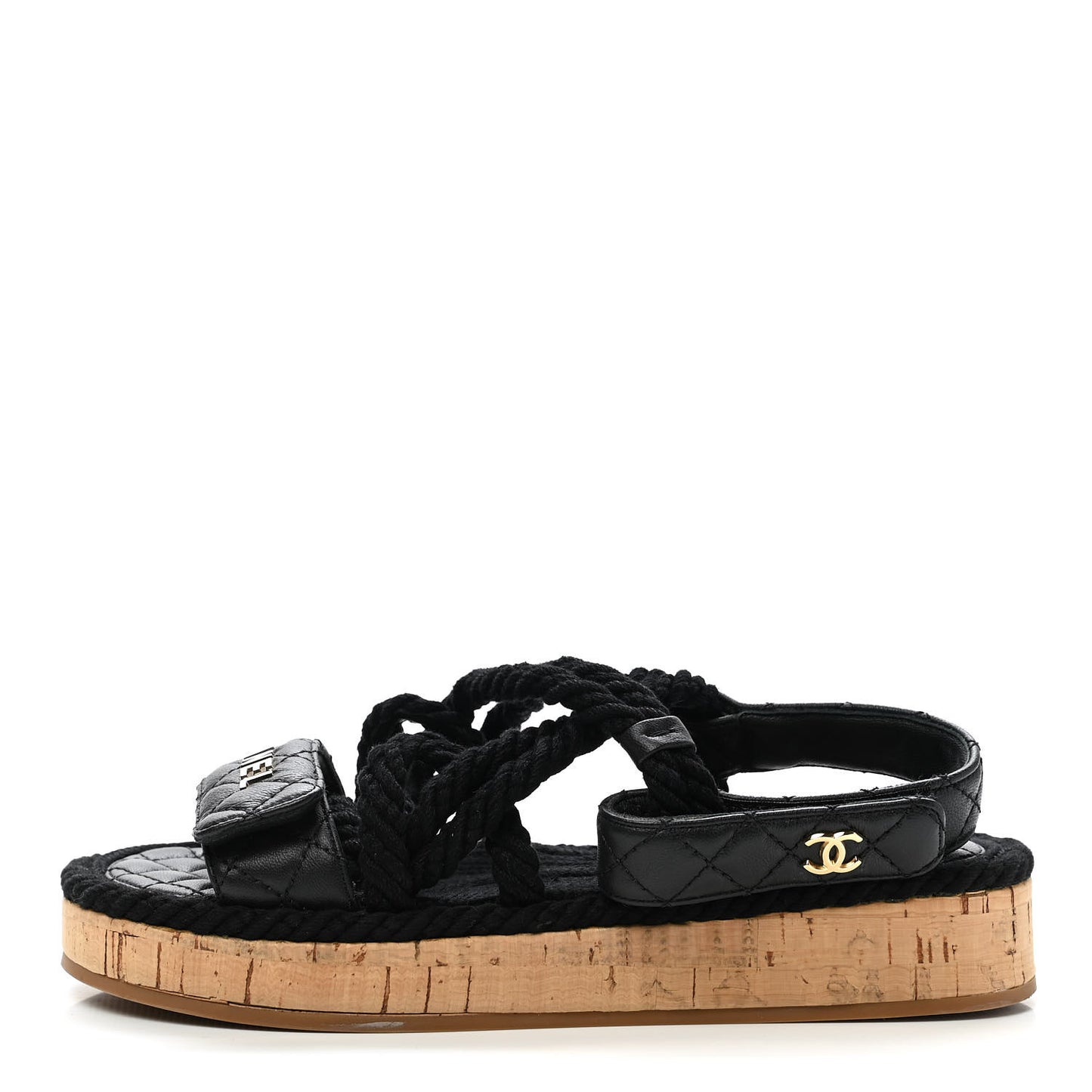 Cord Lambskin Quilted Logo Sandals 35 Black