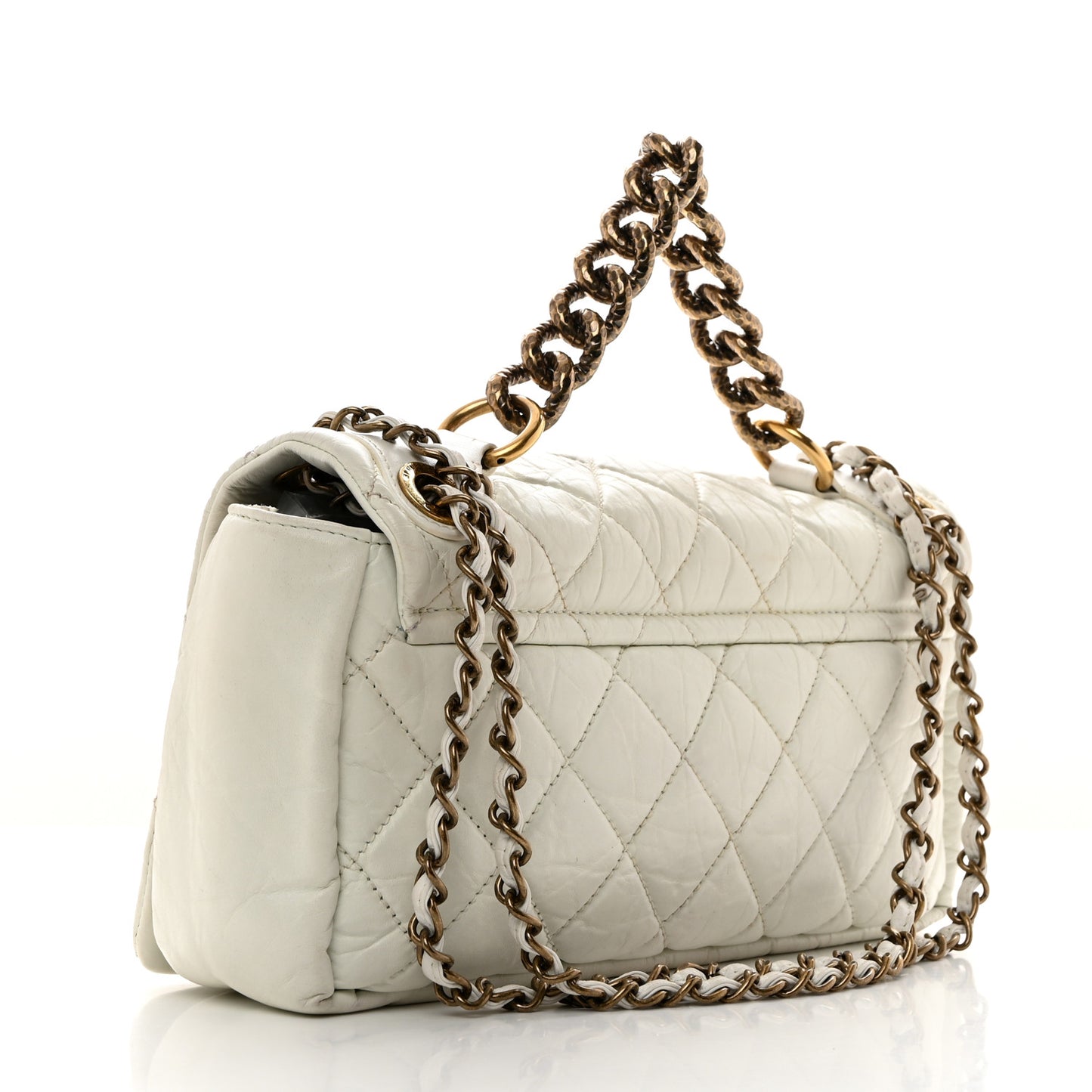 Aged Calfskin Quilted Medium Pondichery Flap White