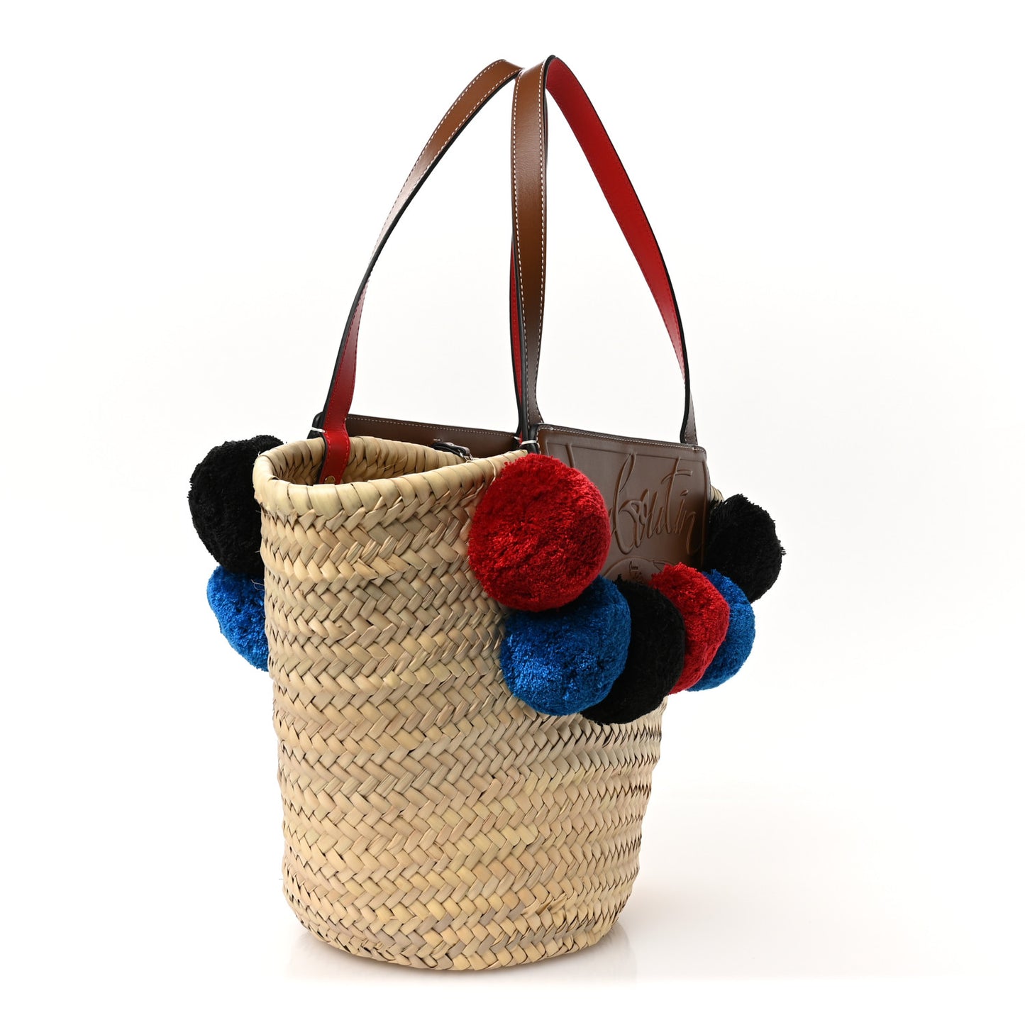 Woven Straw Pompom Loubishore Tote Naturel Multicolor Biscotto