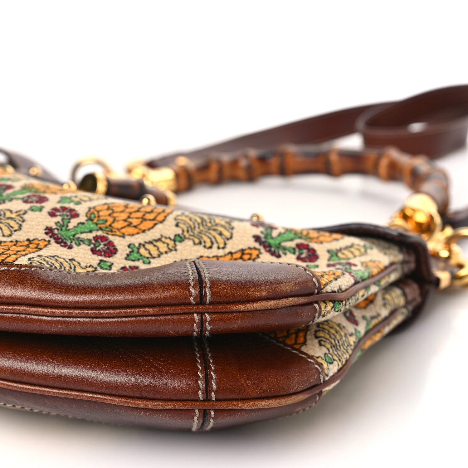 Gucci Canvas Pigna Print Peggy Bamboo Top Handle Bag Brown 9 of 9