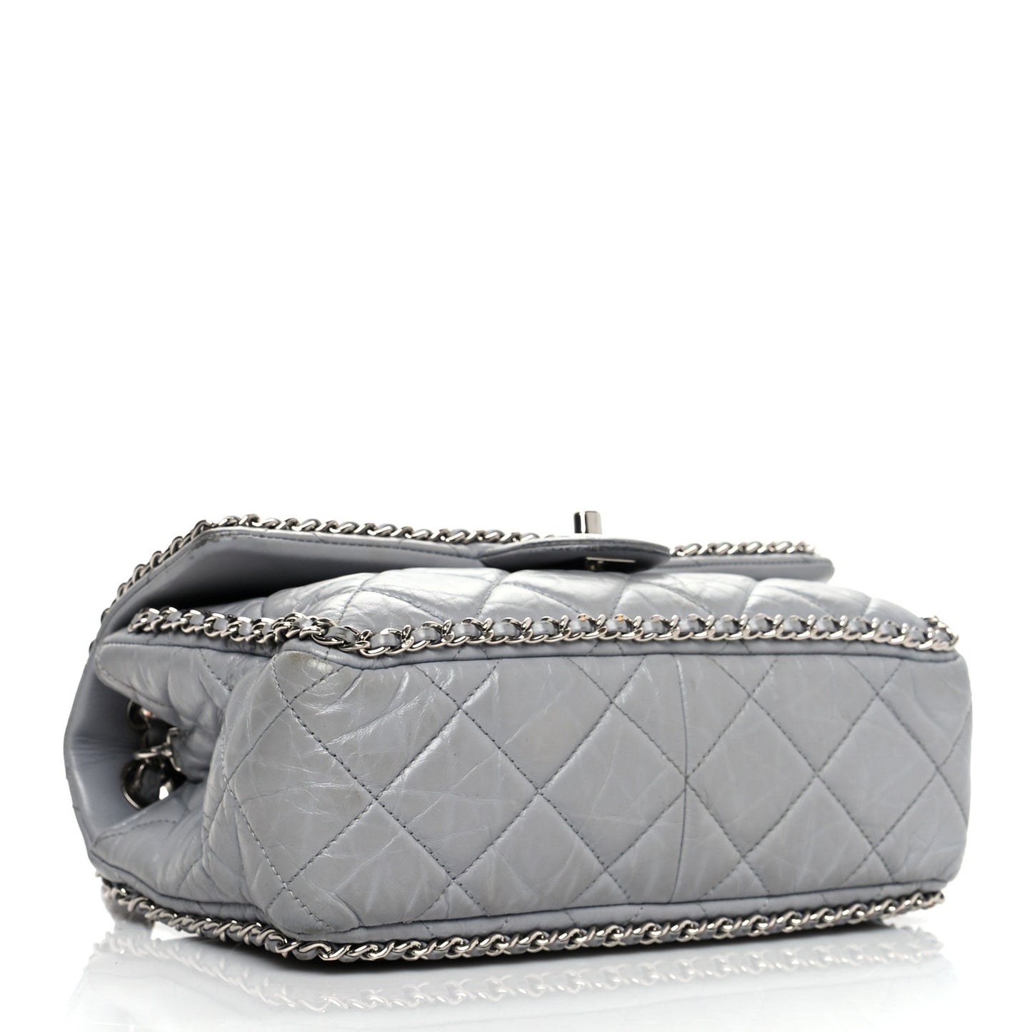 Crumpled Calfskin Medium Chain All Over Flap Grey
