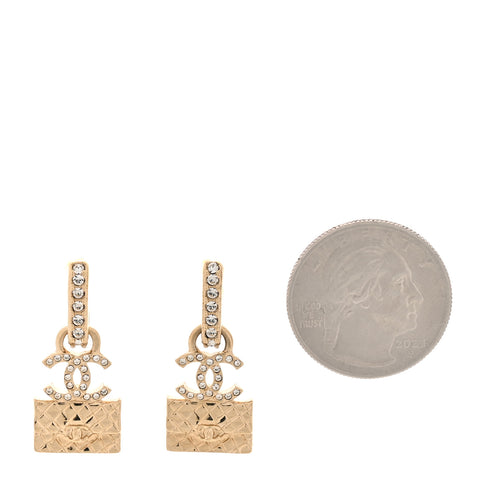Crystal CC Quilted Flap Bag Drop Earrings Gold
