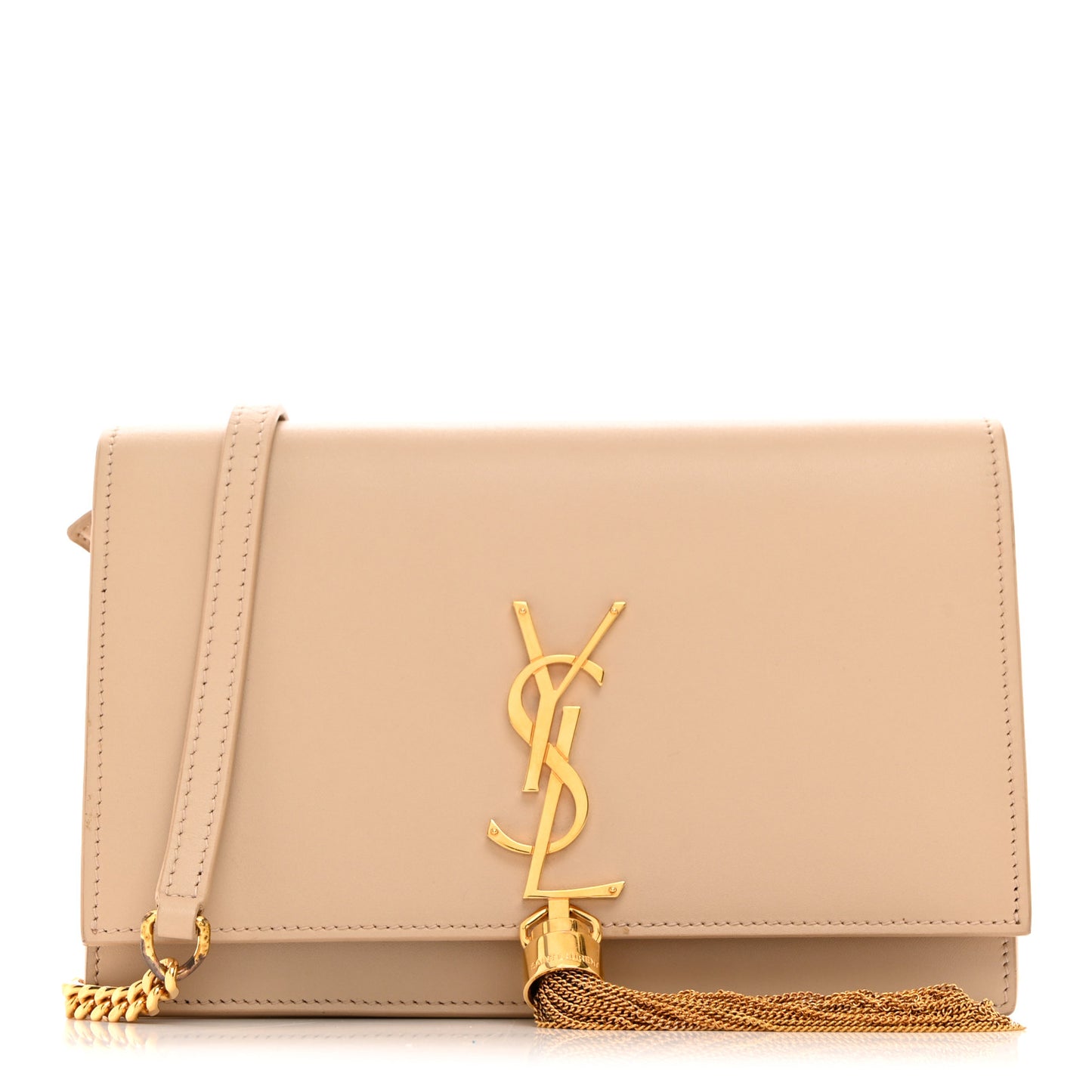 Smooth Calfskin Classic Monogram Kate Tassel Chain Wallet Dark Beige