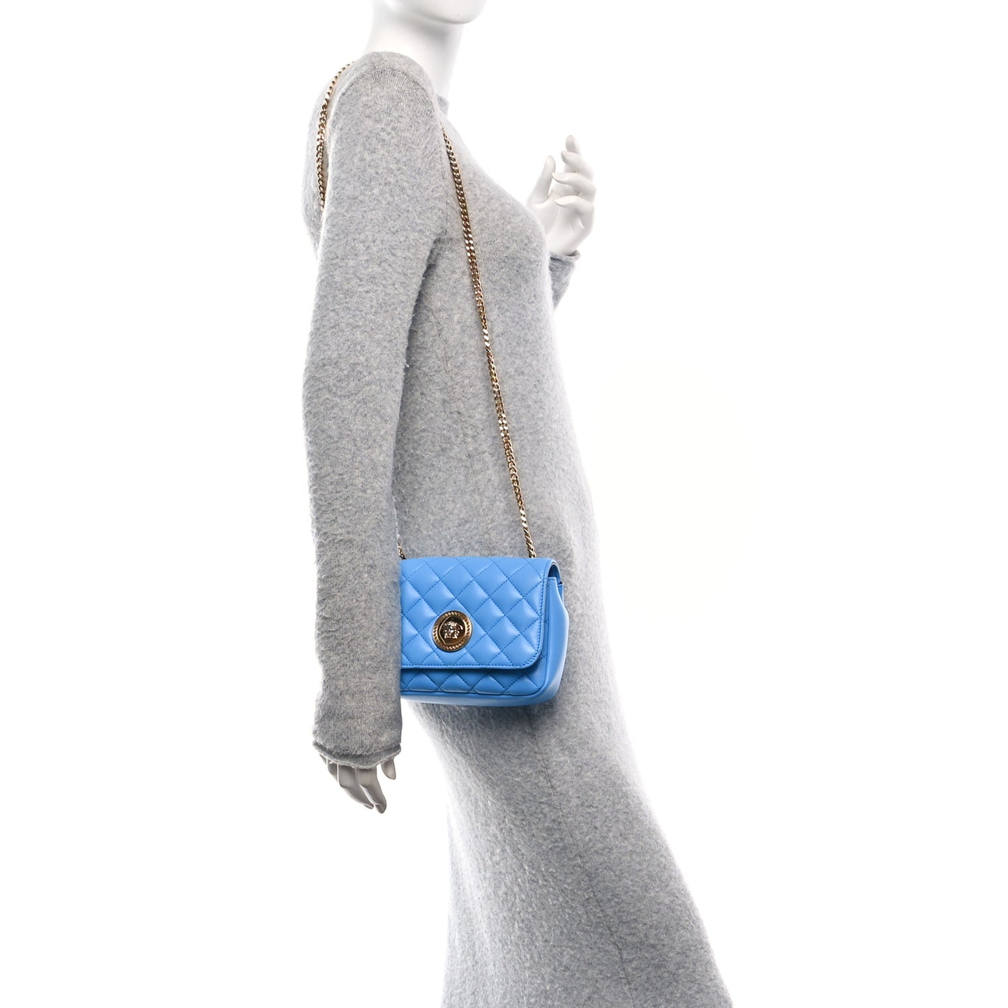 Nappa Quilted Small Medusa Chain Crossbody Blue