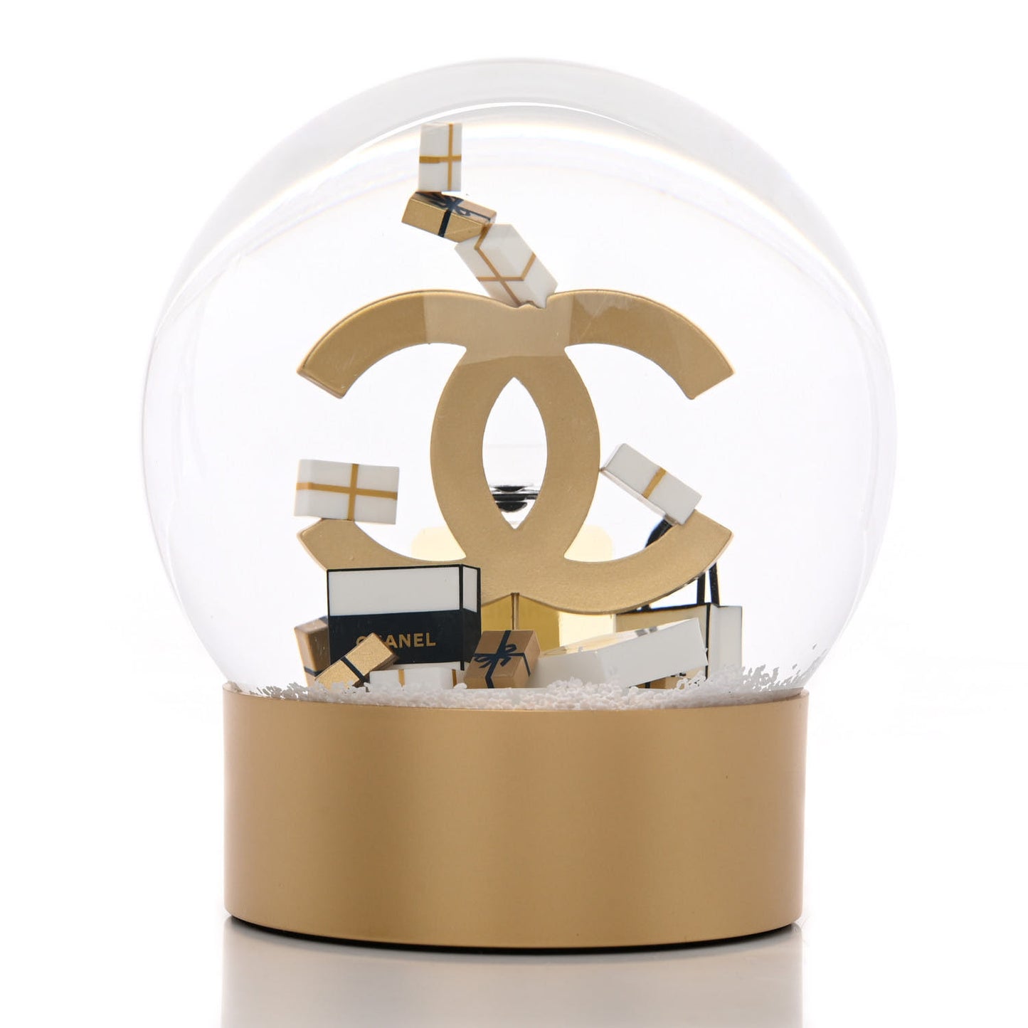 Glass CC Shopping Bag Snow Globe Gold