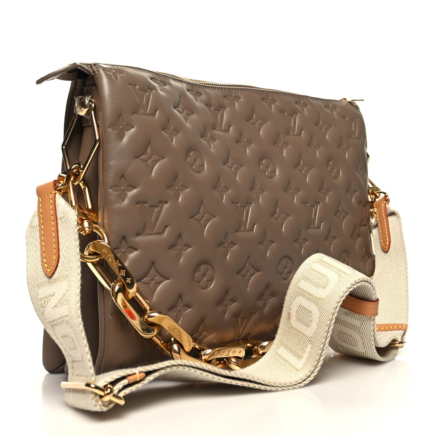Louis Vuitton Lambskin Embossed Monogram Coussin MM Taupe 3 of 11