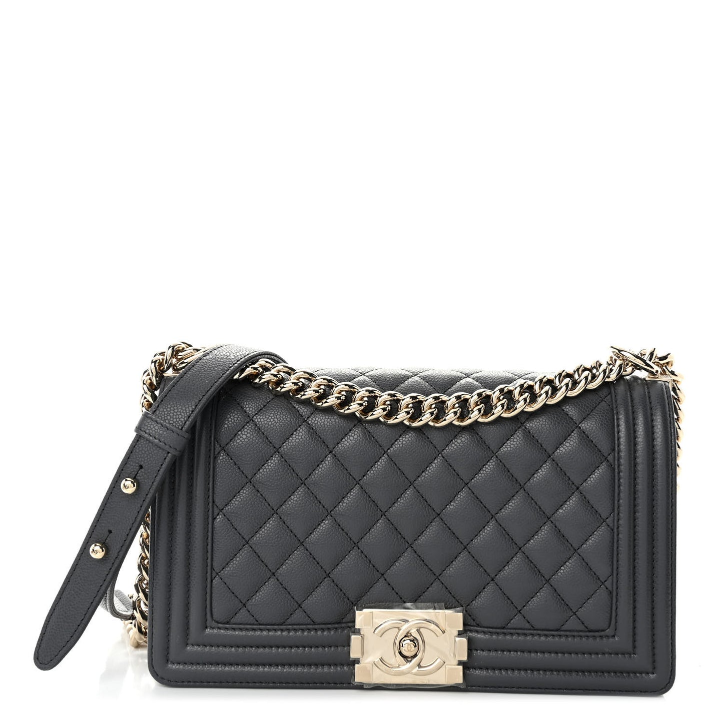 Caviar Quilted Medium Boy Flap Dark Grey