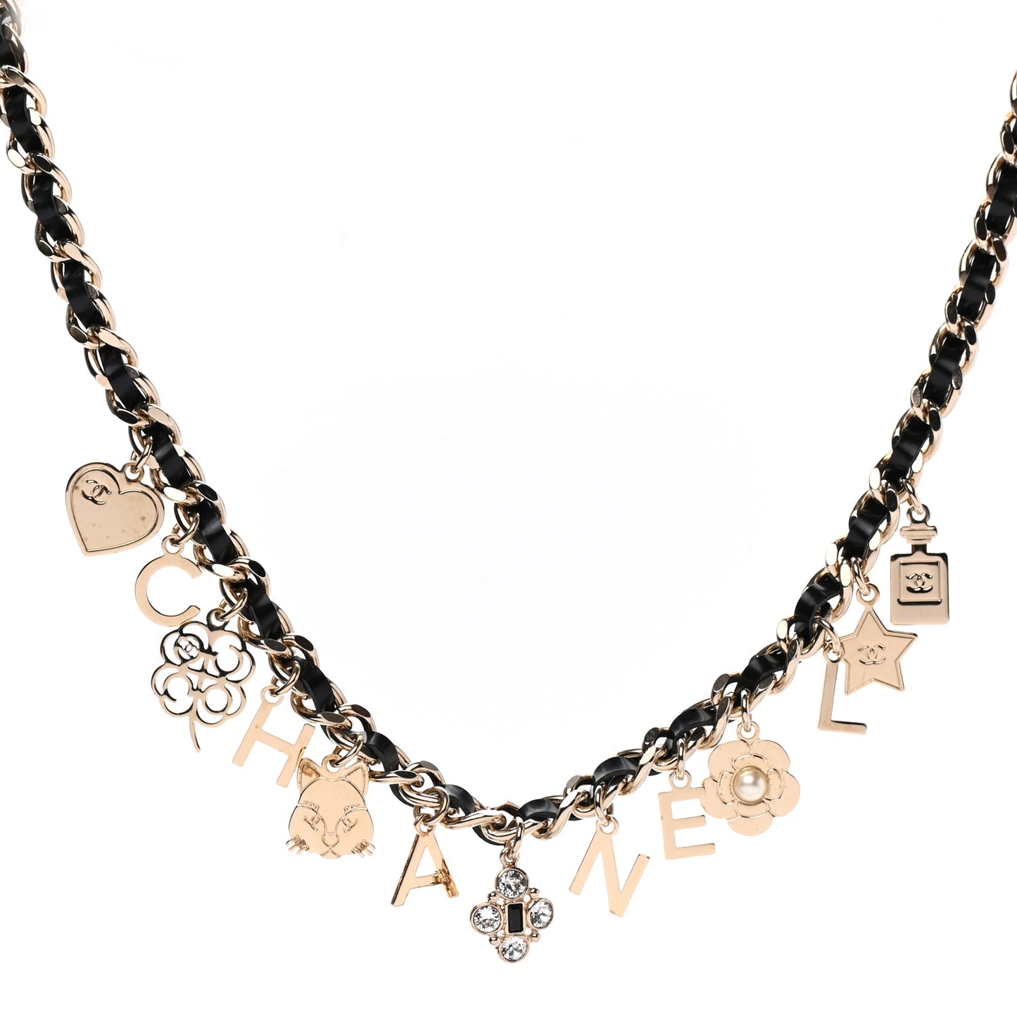 Lambskin Crystal CC Logo Charming Choker Gold Black