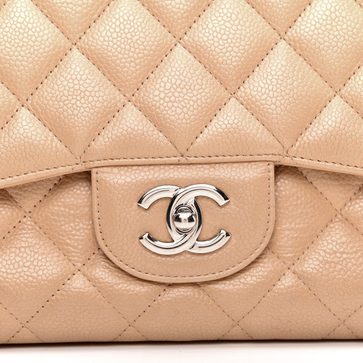 Caviar Quilted Jumbo Single Flap Beige