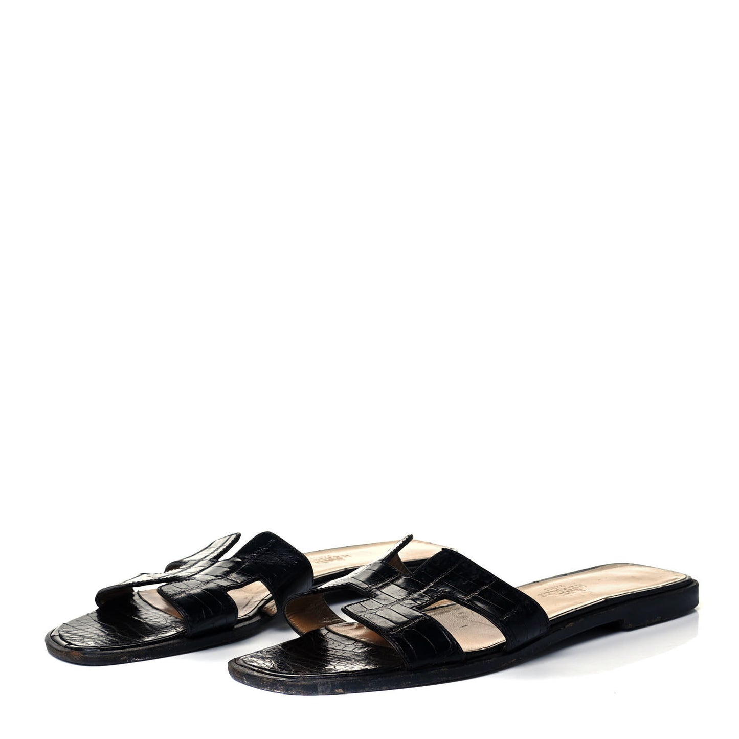 Shiny Alligator Oran Sandals 38 Black