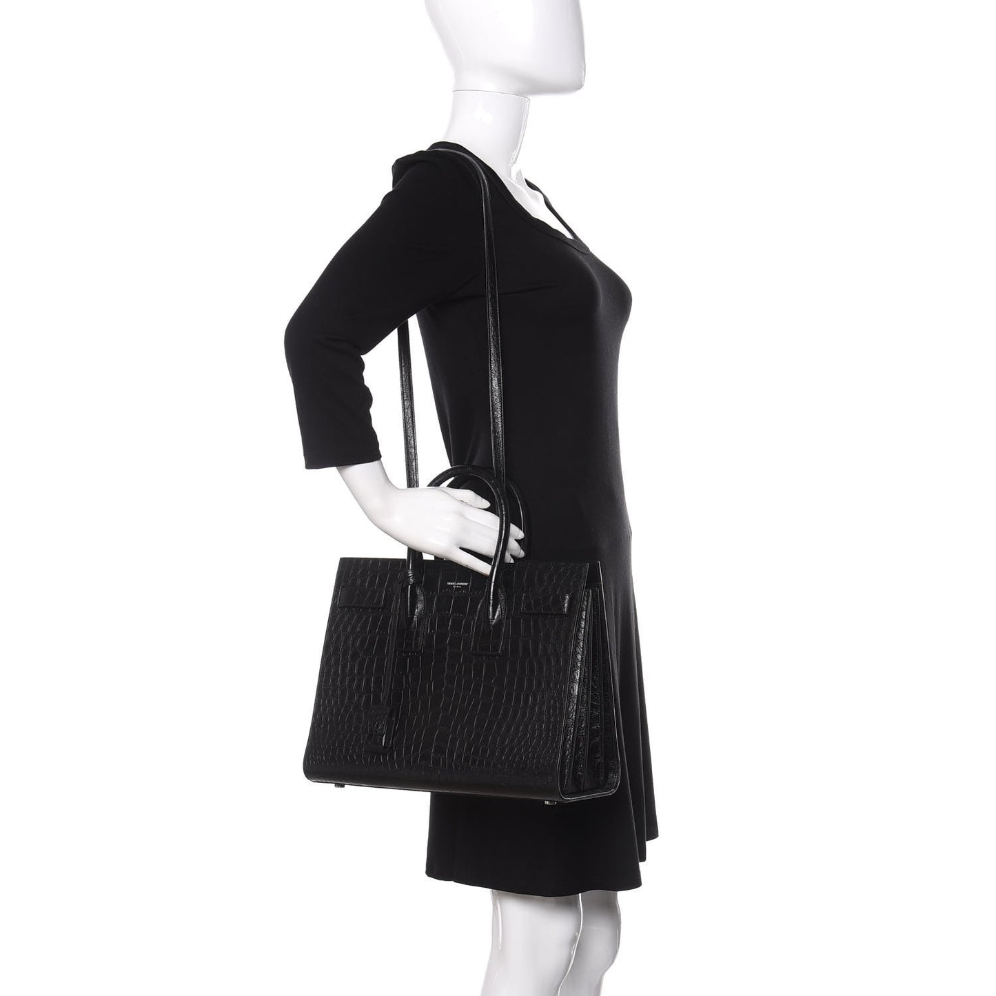 Calfskin Crocodile Embossed Small Sac de Jour Black