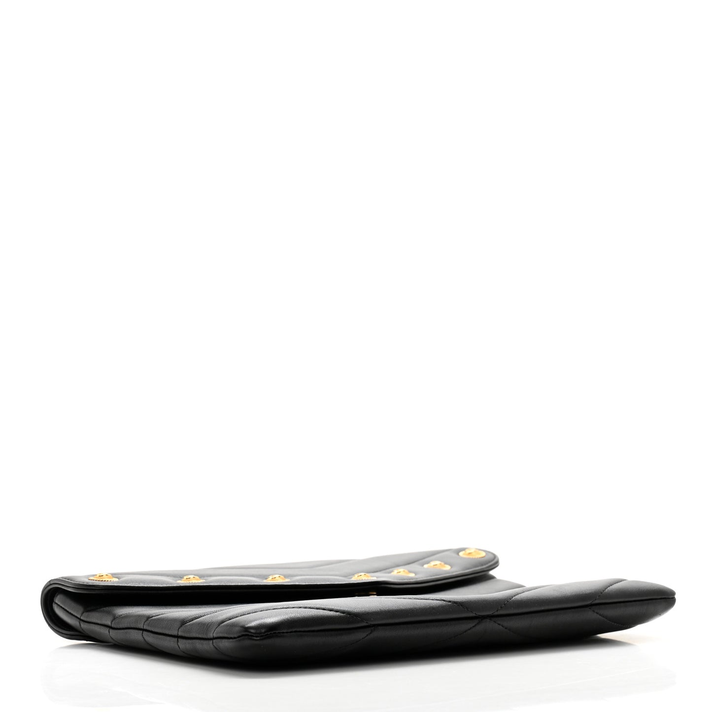 Lambskin Chevron CC Button Clutch Black