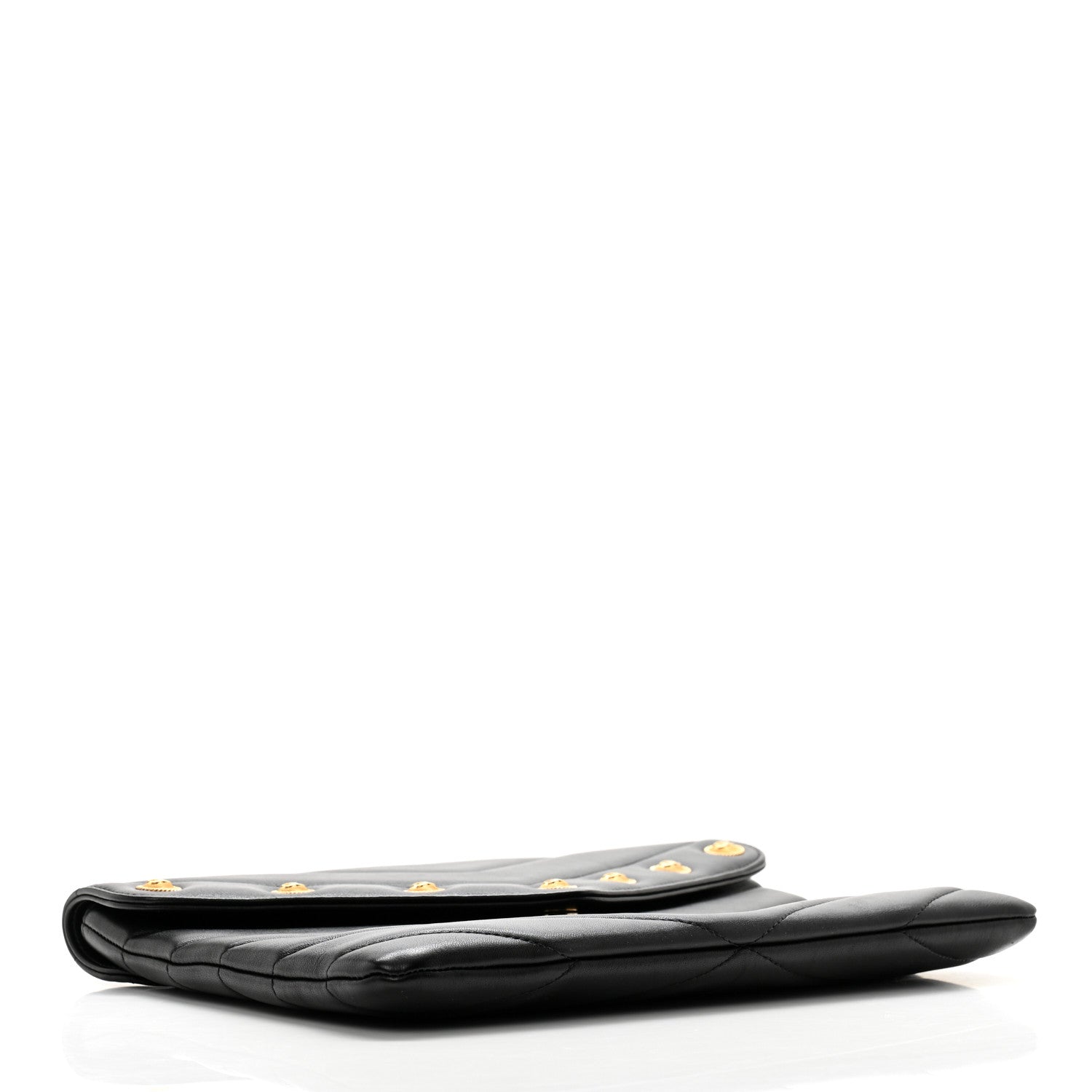 Chanel Lambskin Chevron CC Button Clutch Black 4 of 11