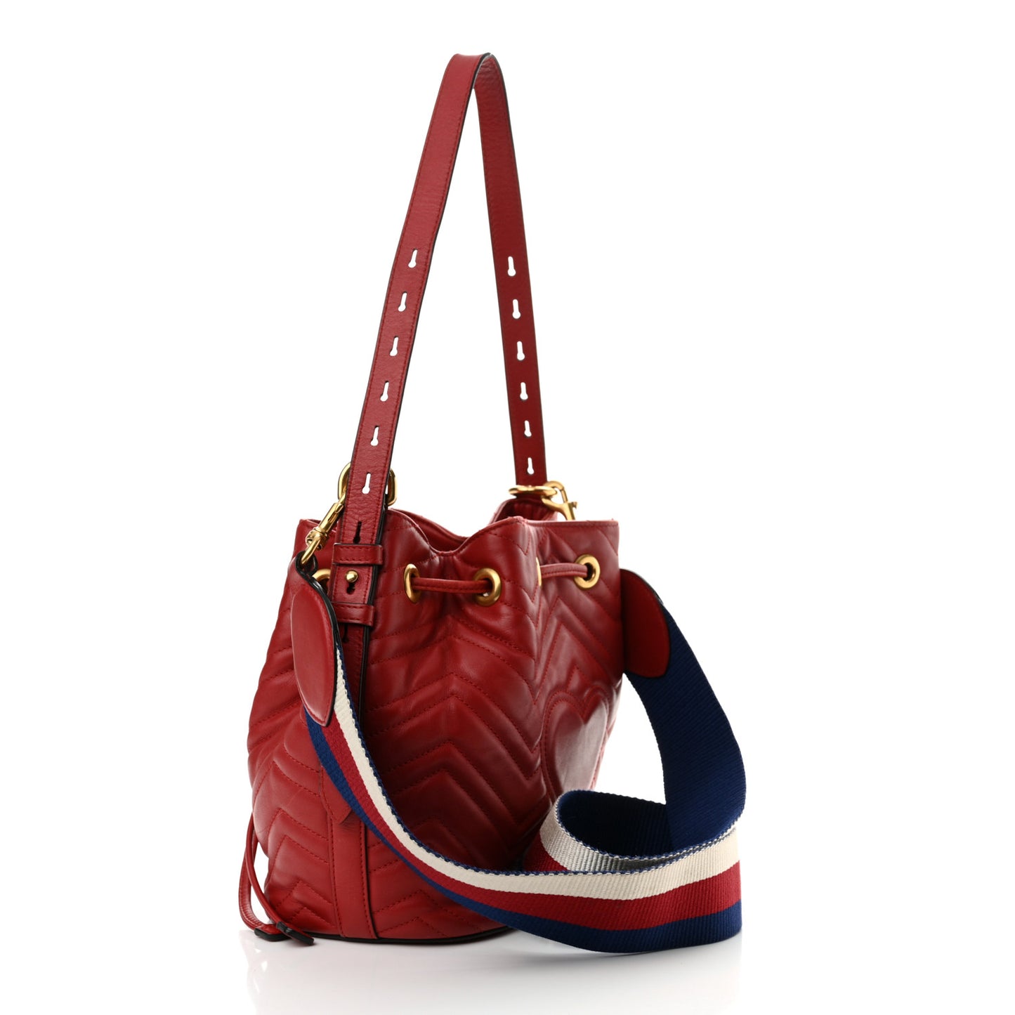 Calfskin Matelasse Sylvie Web GG Marmont Bucket Bag Hibiscus Red