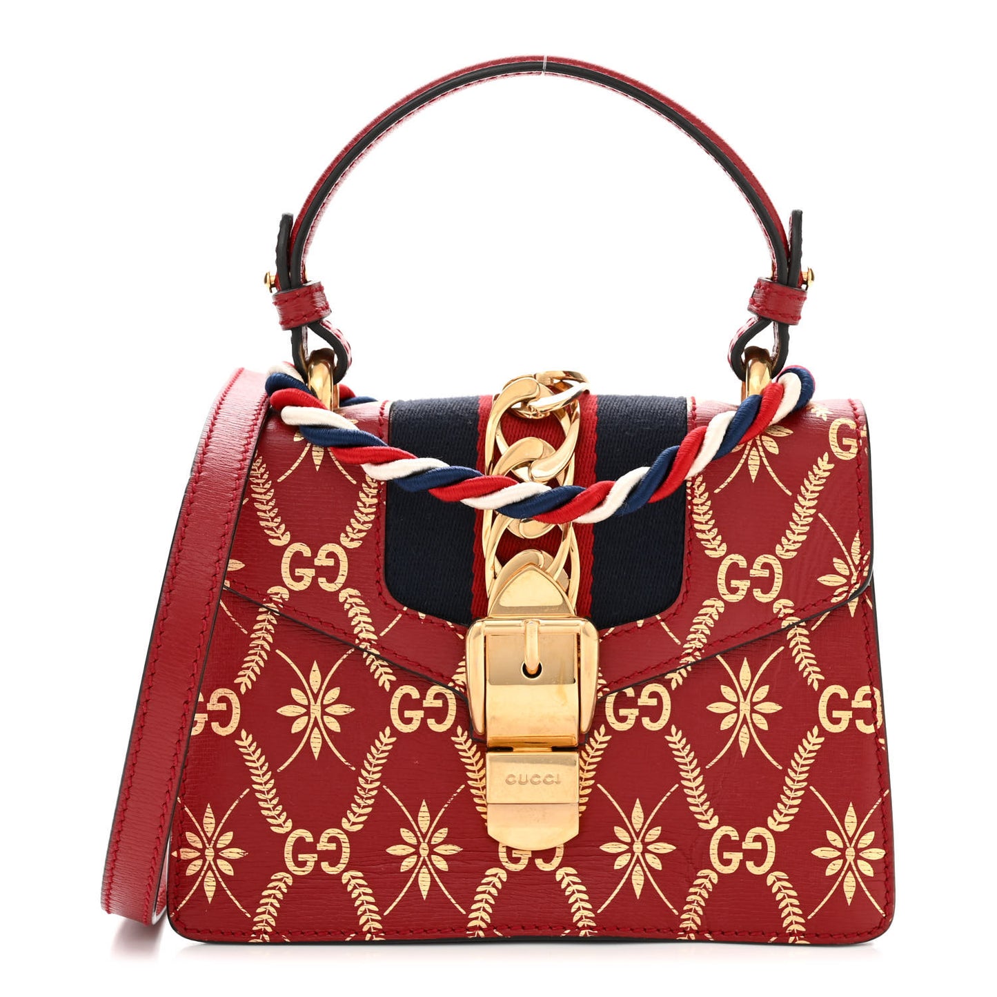 Textured Calfskin Bee Star Print Mini Sylvie Top Handle Bag Hibiscus Red