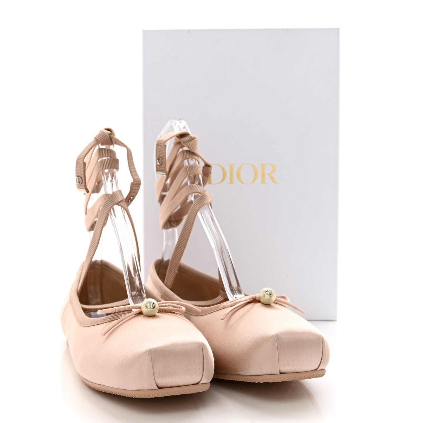 Satin Grosgrain D-Joy Ballet Flats 40.5 Beige Rose