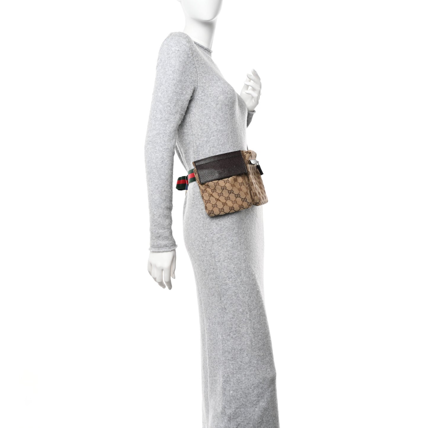 GG Monogram Double Pocket Belt Bag Dark Brown
