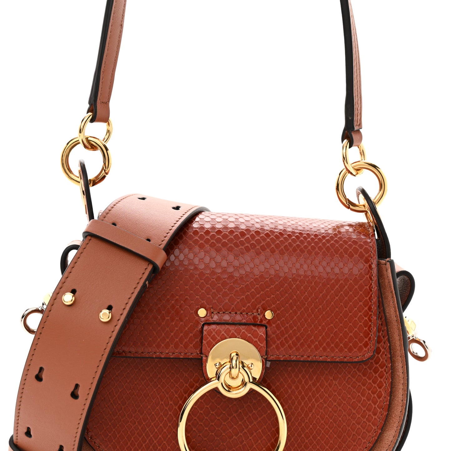 Calfskin Python Embossed Small Tess Bag Sepia Brown