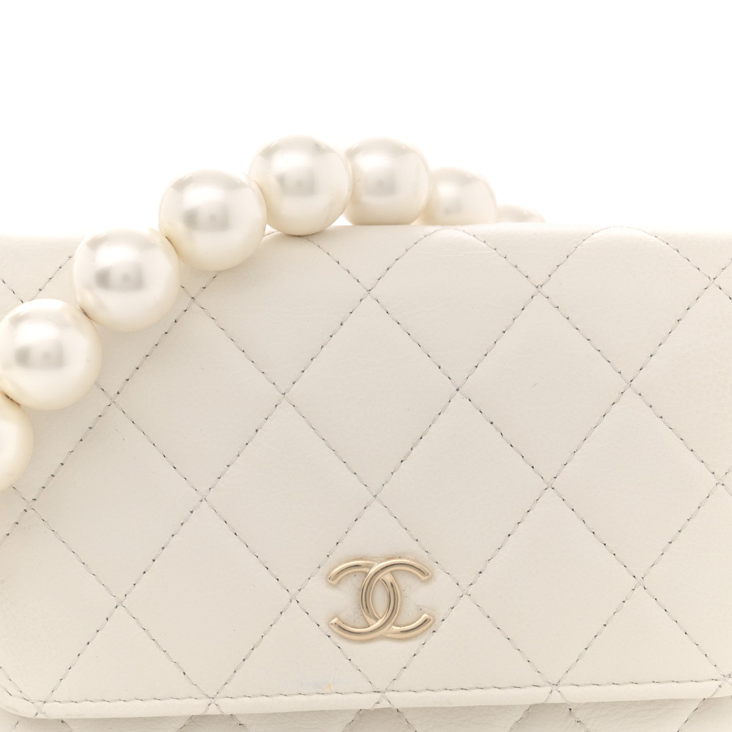 Chanel Calfskin Quilted Mini Maxi Pearls Wallet On Chain WOC White 8 of 13