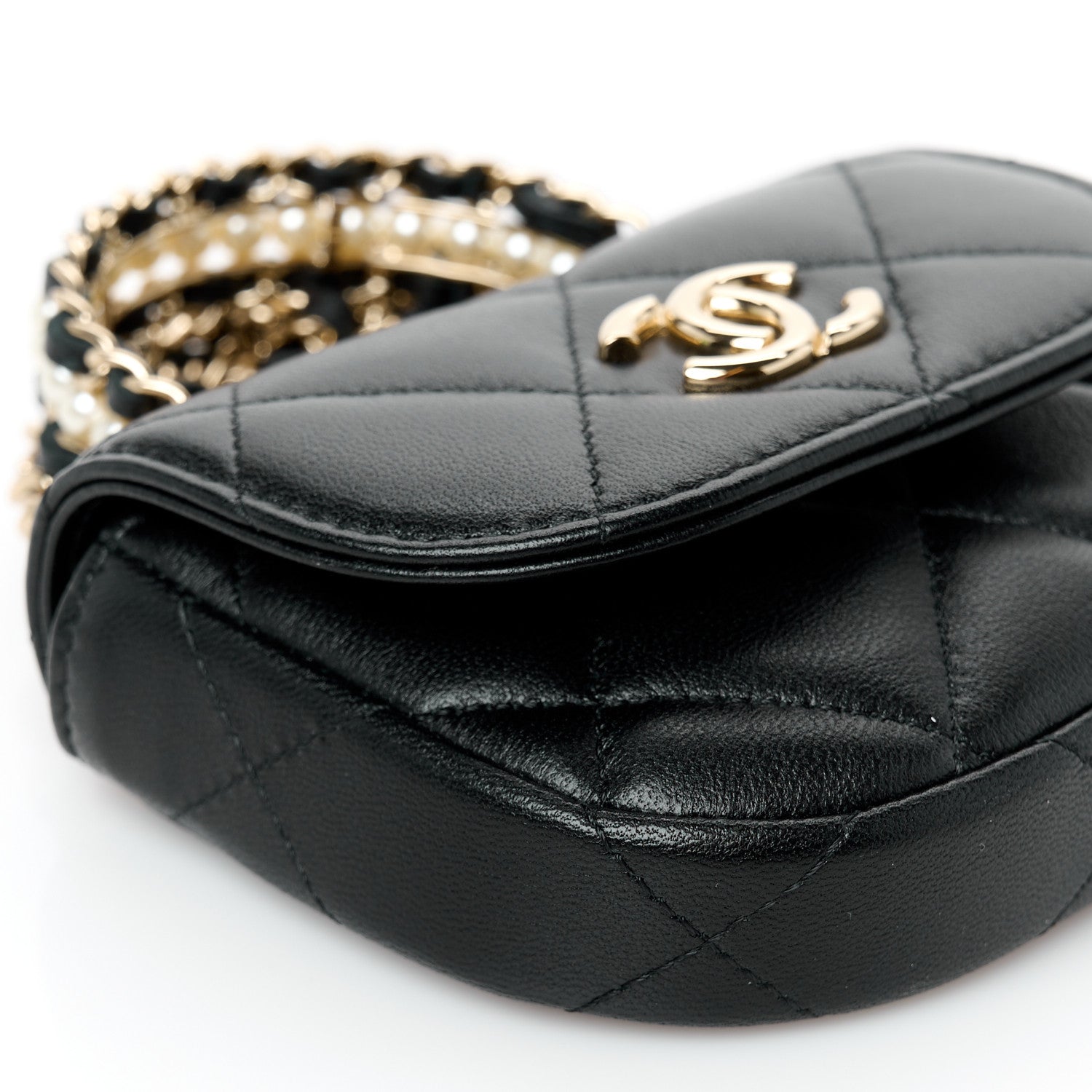 Chanel Lambskin Quilted Pearl Top Handle Clutch With Chain Black 11 of 12