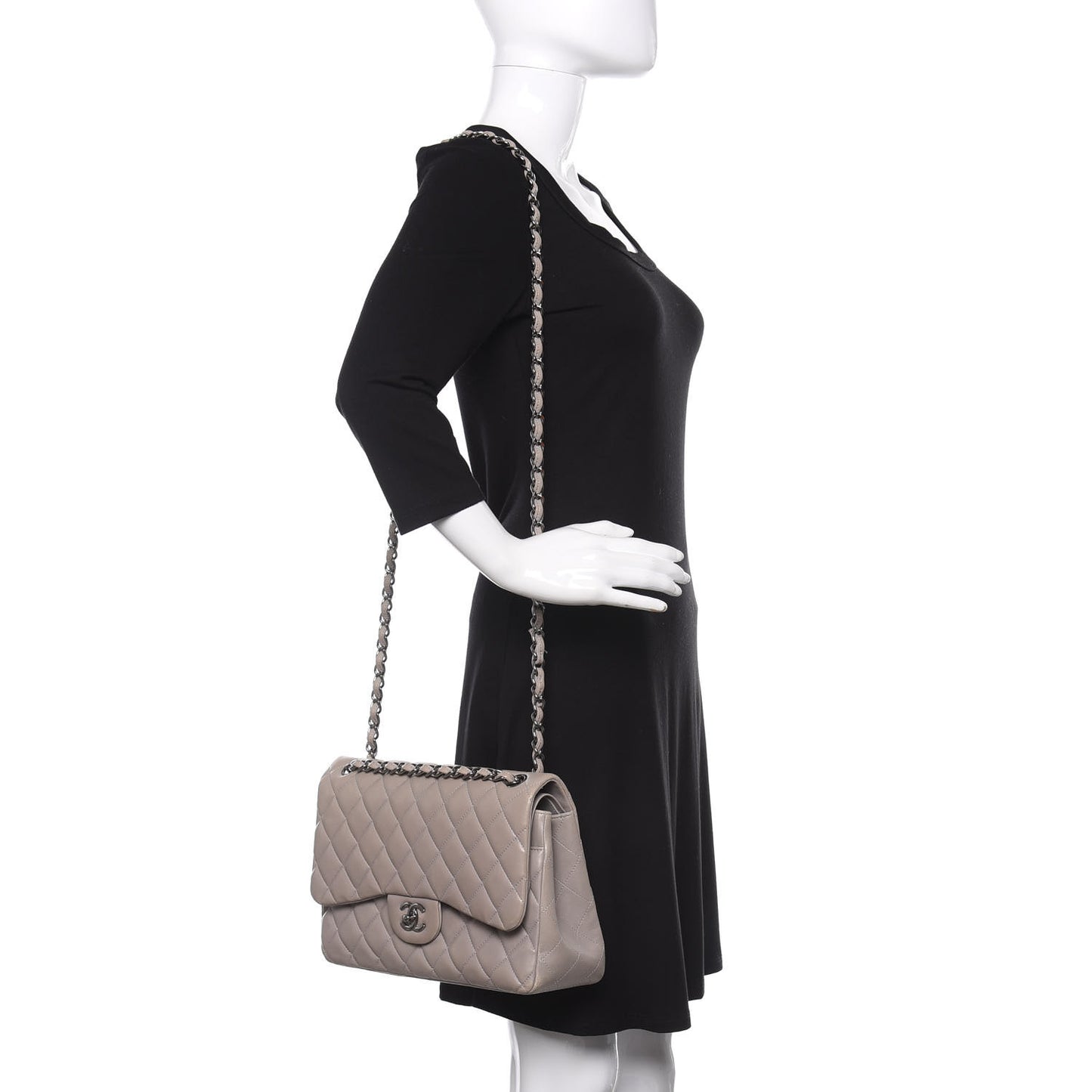 Lambskin Quilted Jumbo Double Flap Grey