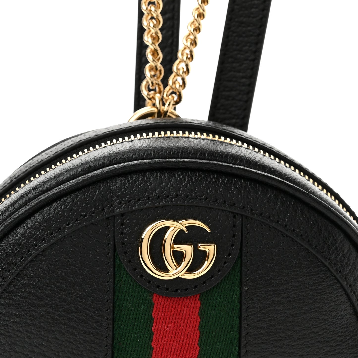 Grained Calfskin Web Mini Ophidia Round Backpack Black