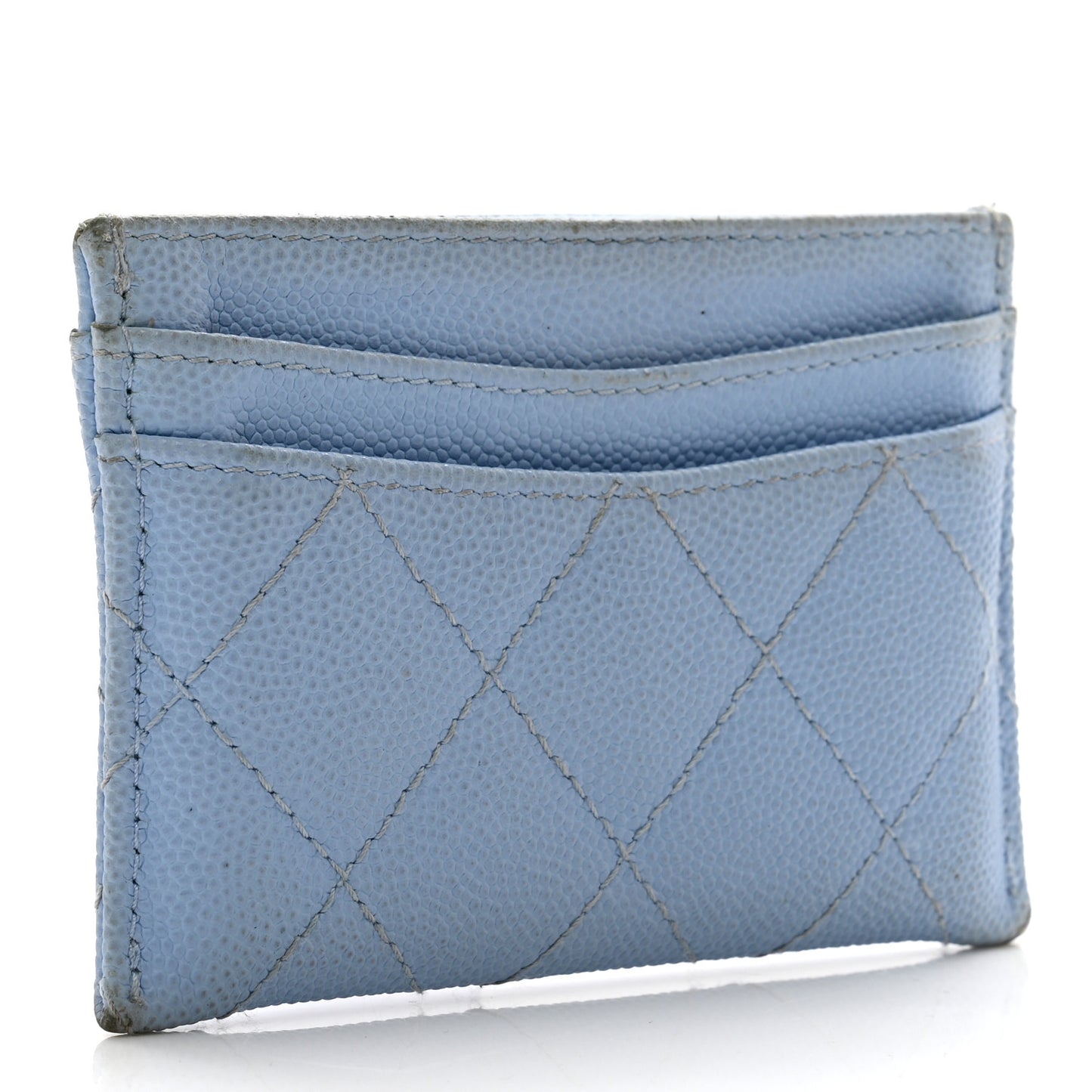 Caviar Quilted Card Holder Light Blue