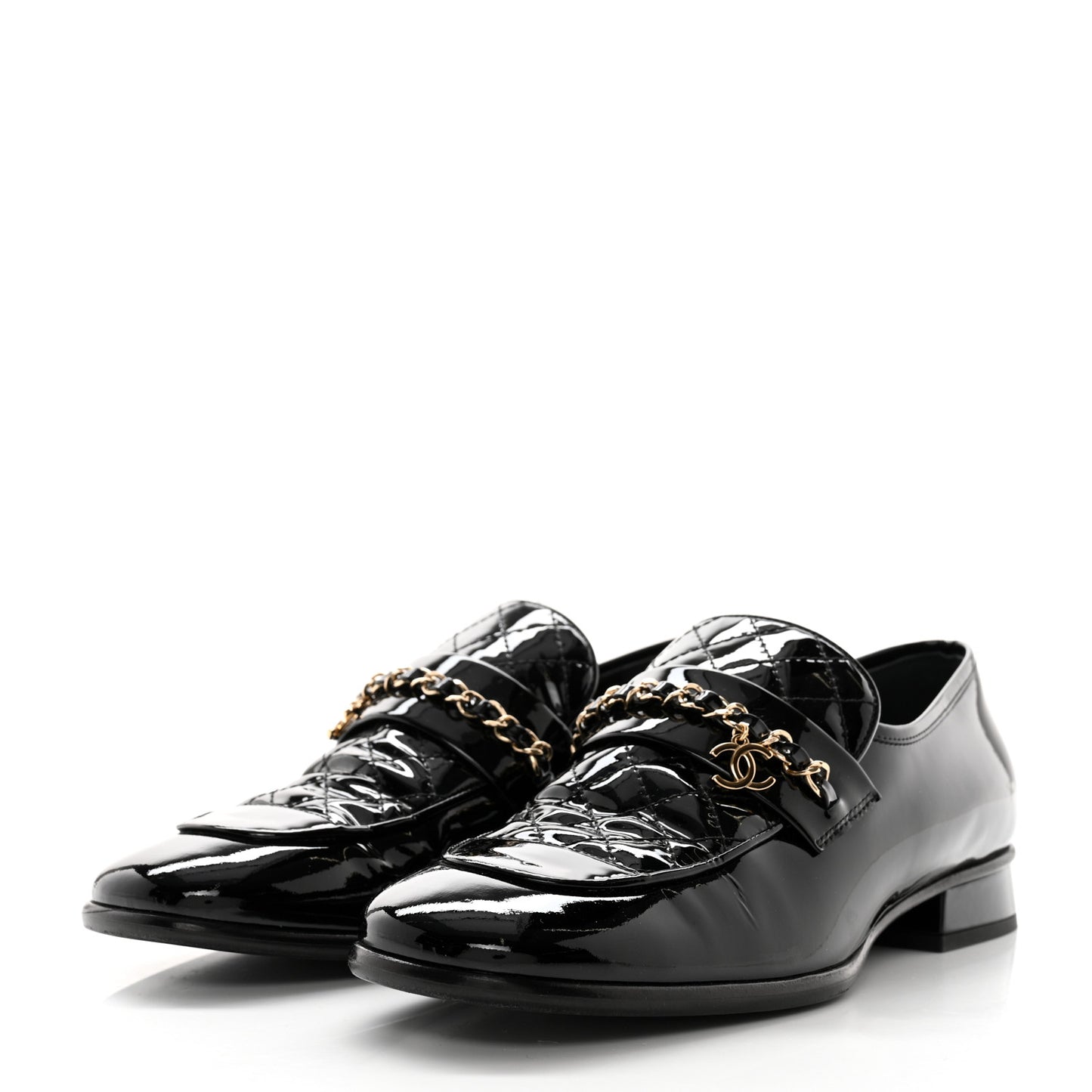 Patent Calfskin CC Chain Mocassin Loafers 38.5 Black