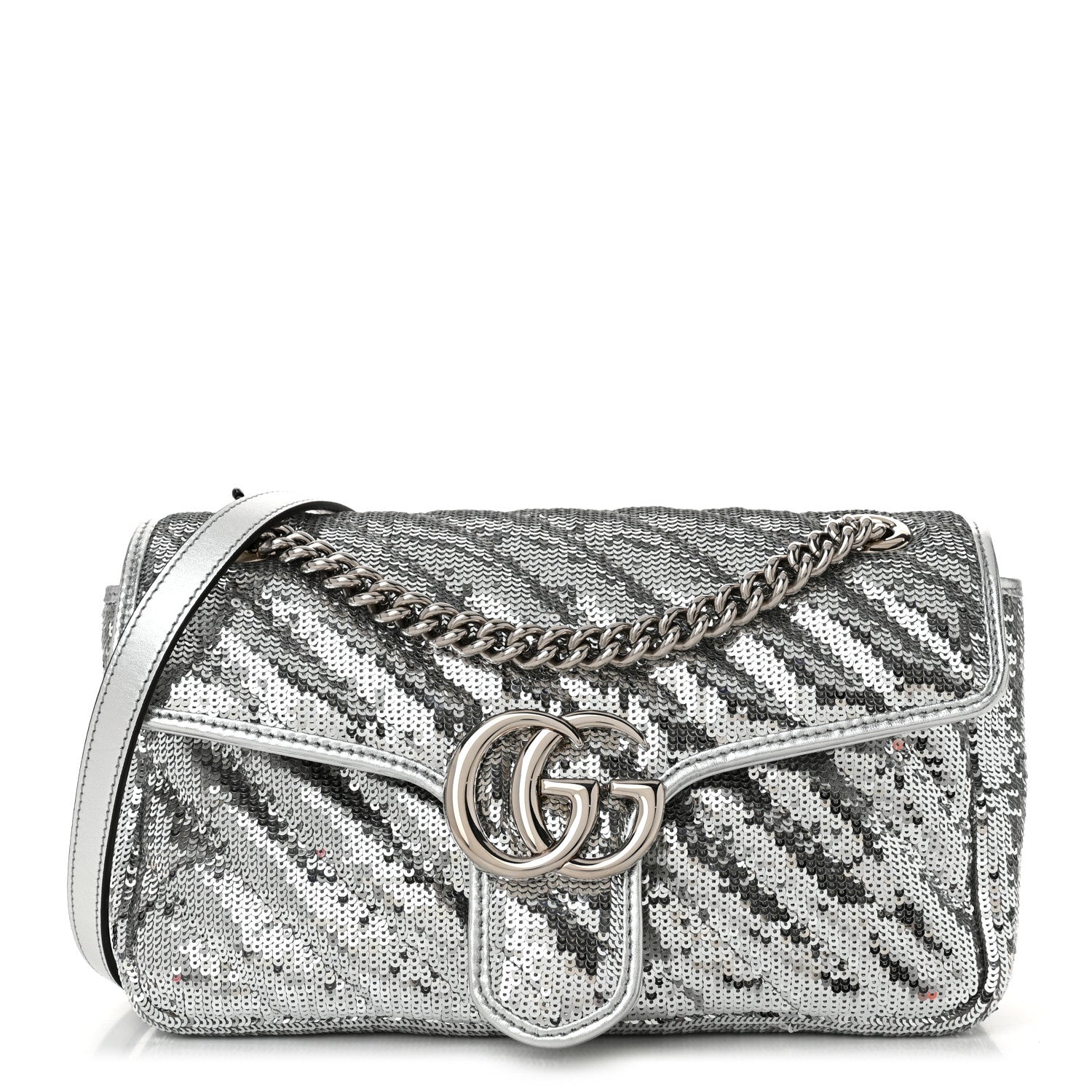 Gucci Sequin Matelasse Small GG Marmont Shoulder Bag Silver