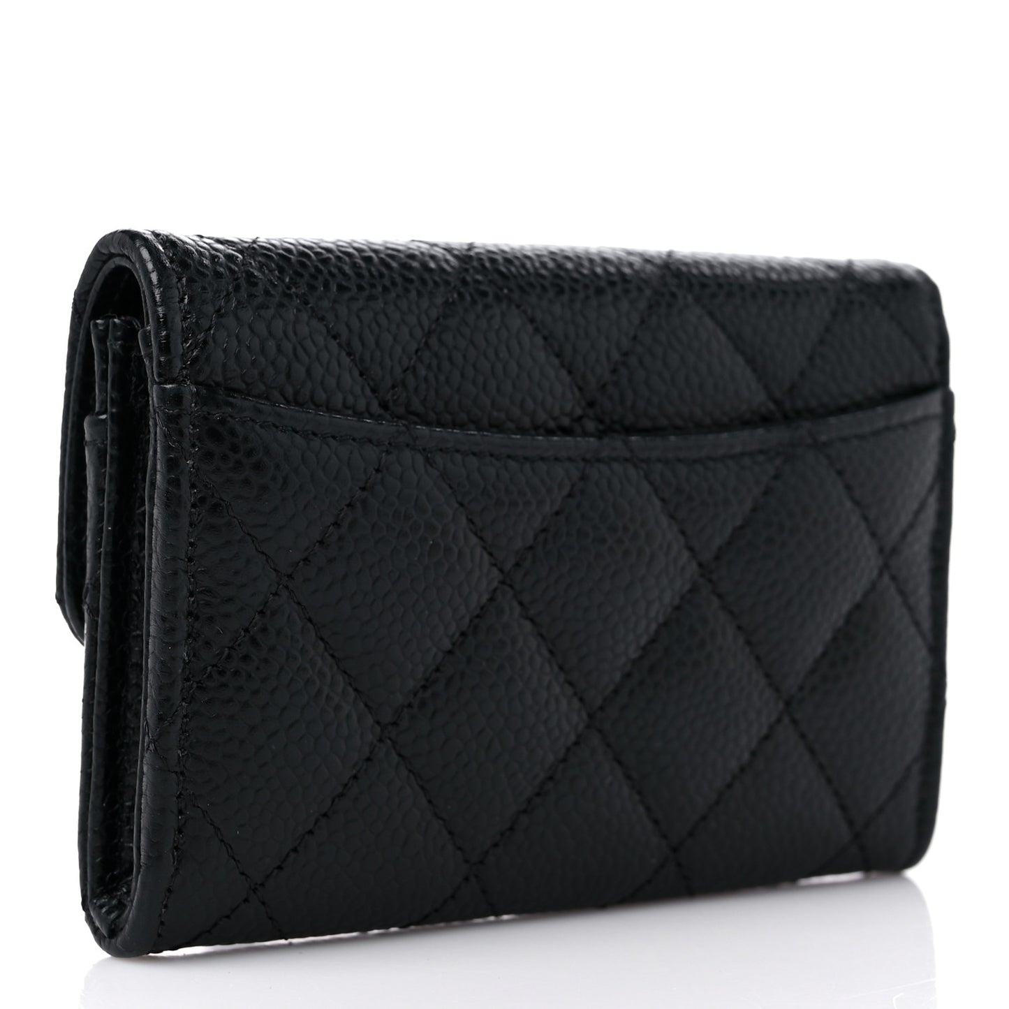 Caviar Quilted Flap Card Holder Wallet Black