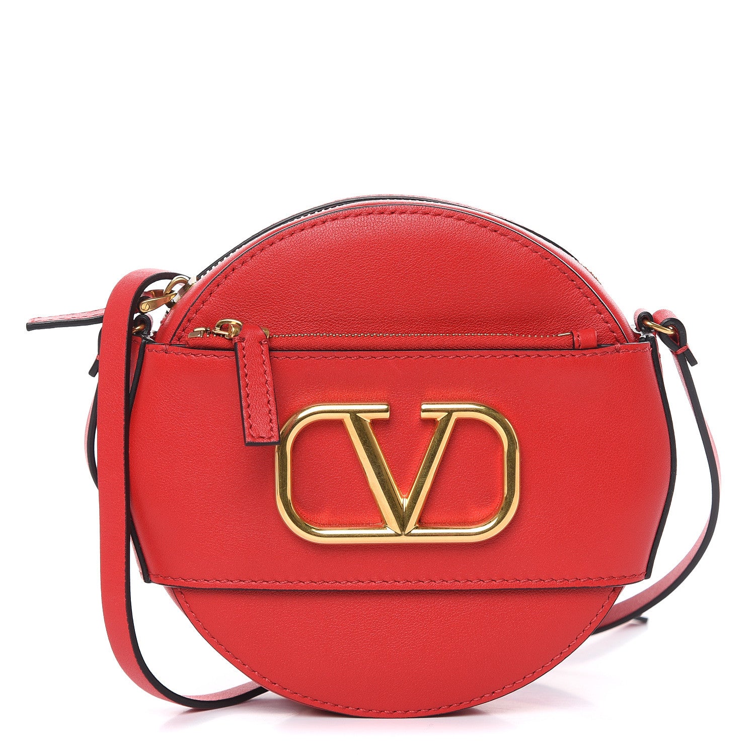 Valentino Garavani Calfskin VLogo Round Crossbody Bag Rouge Pur