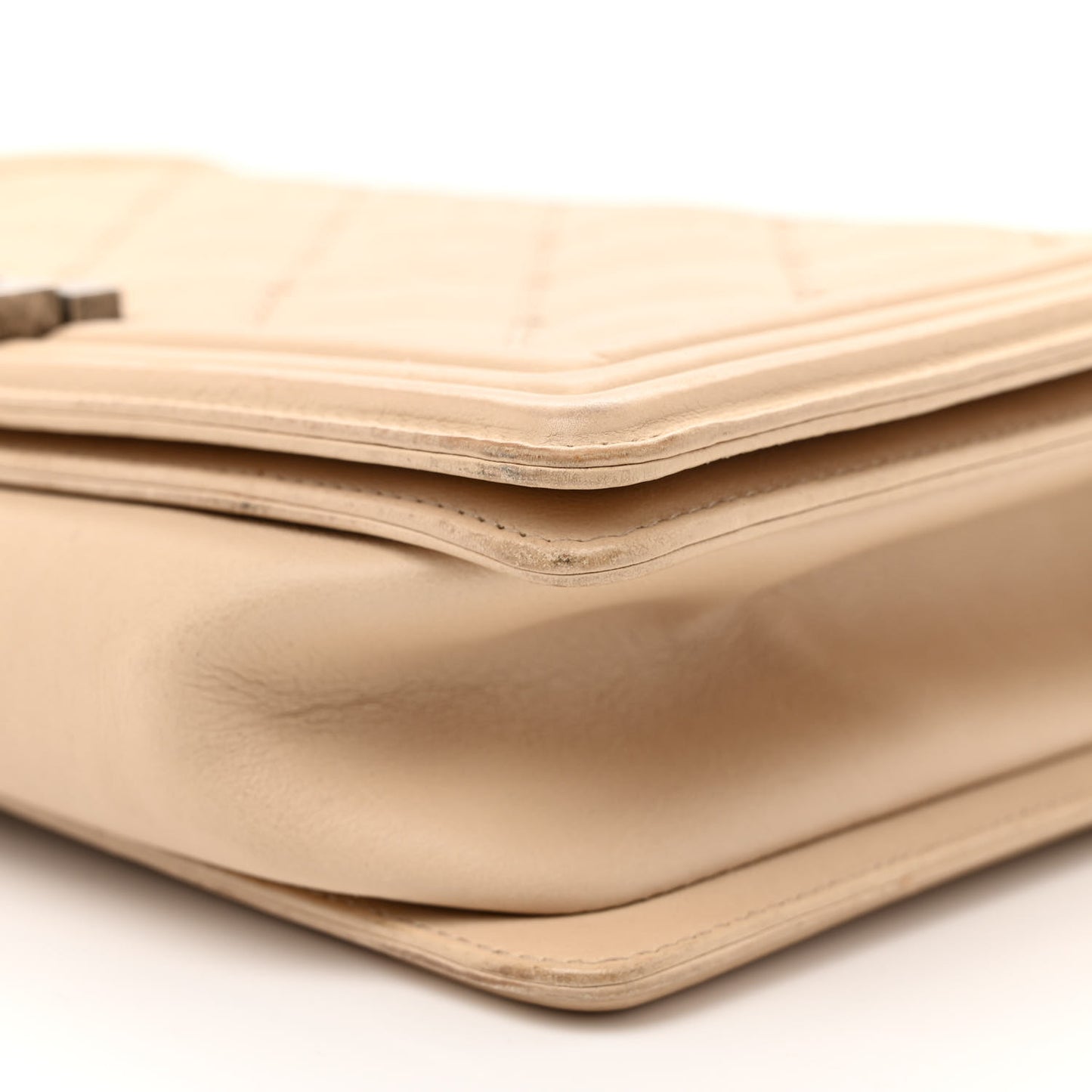 Calfskin Quilted Double Stitch New Medium Boy Flap Beige