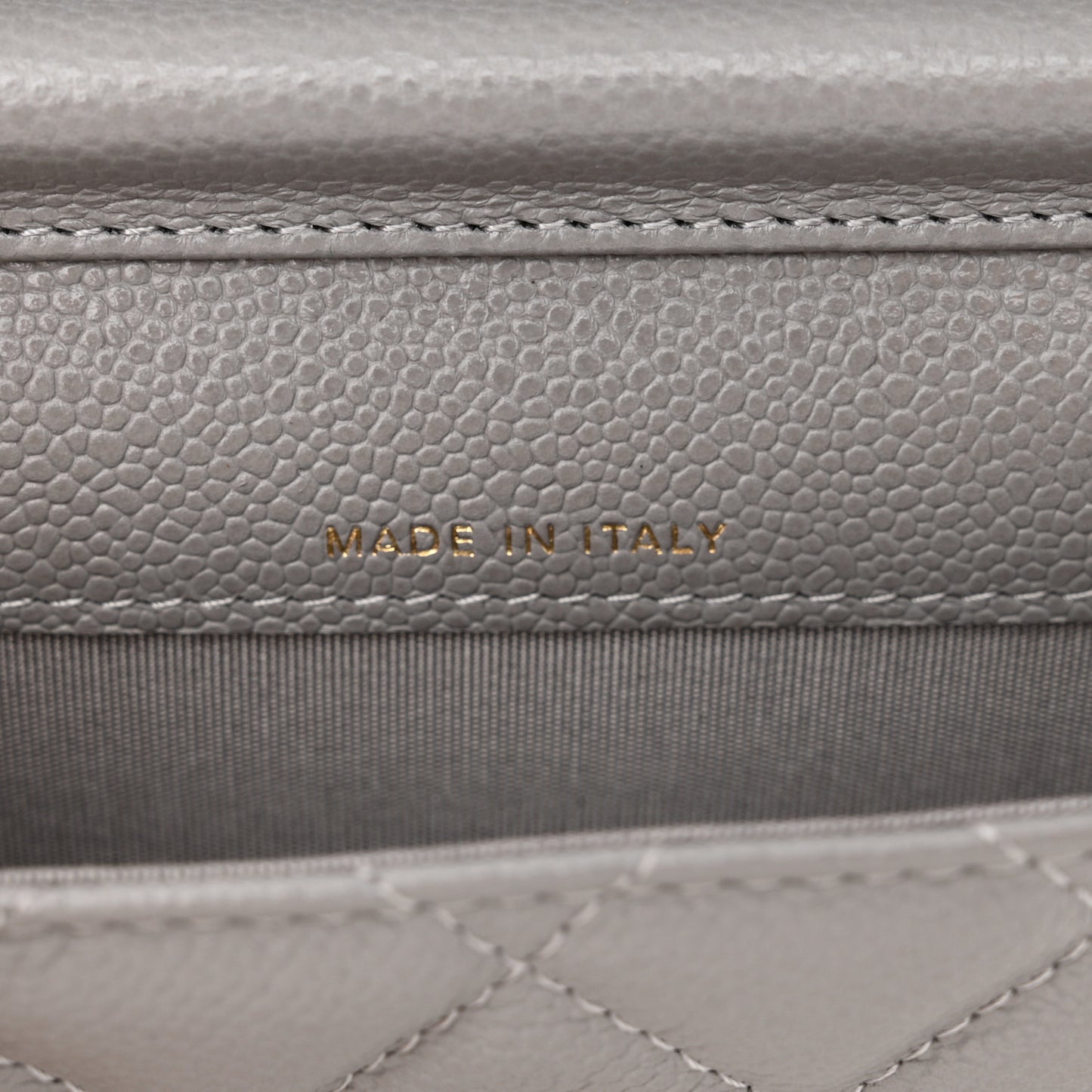 Caviar Quilted Miss Coco Clutch With Chain Grey