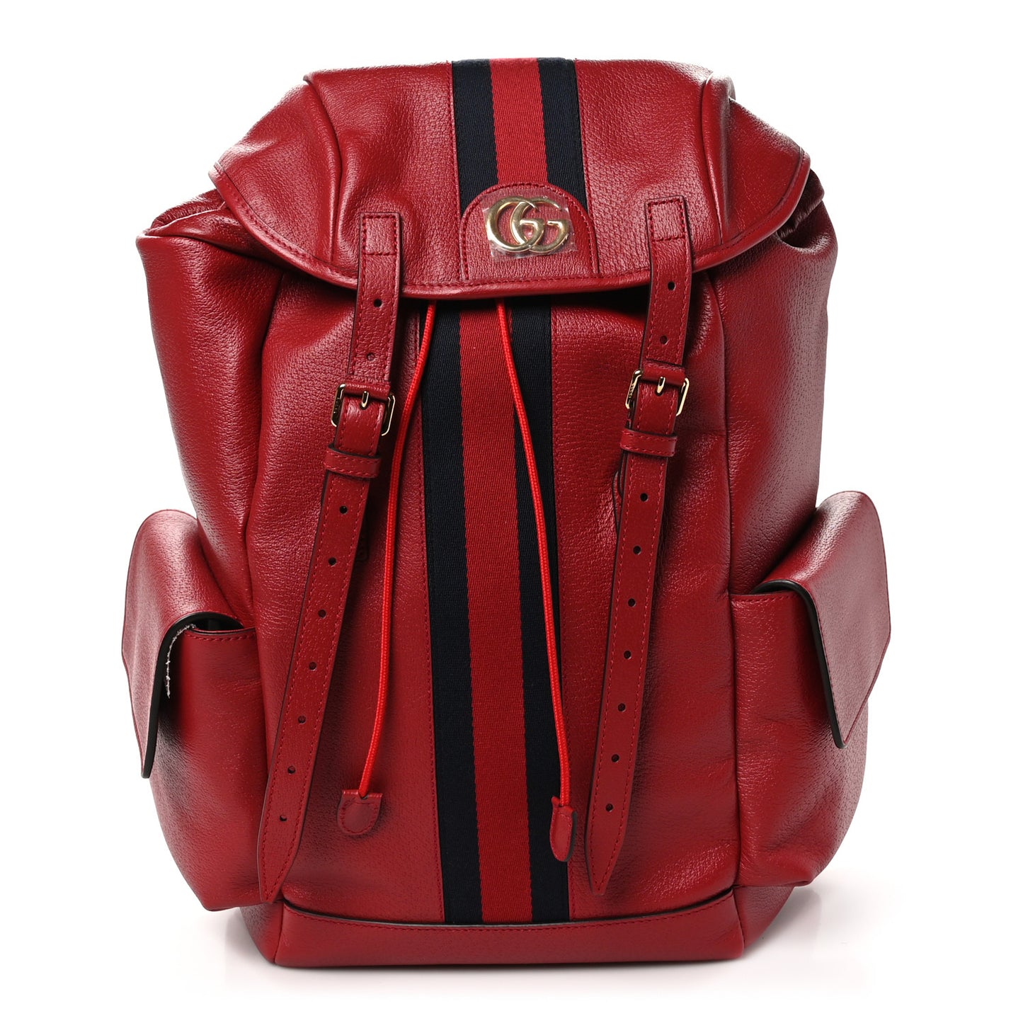Grained Calfskin Medium Ophidia Double Buckle Backpack Red