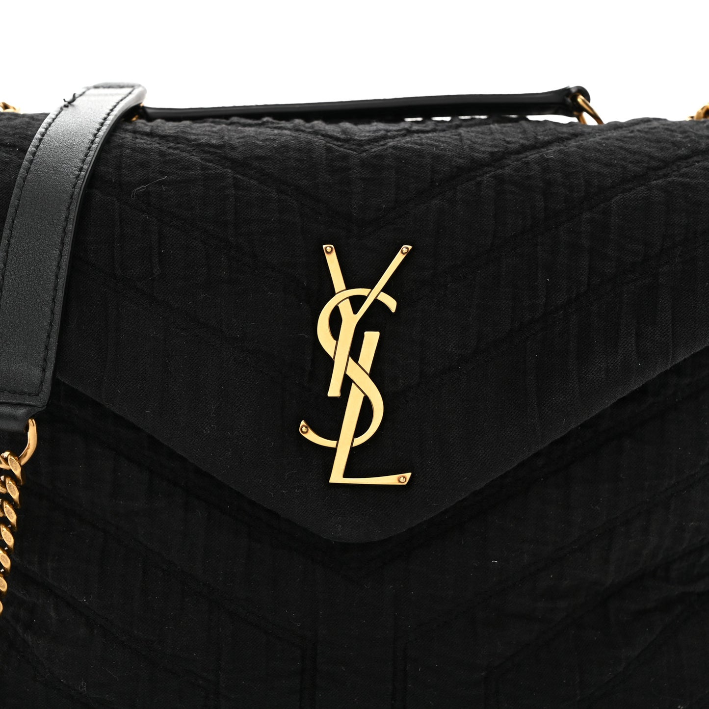 Cotton Gauze Y Quilted Monogram Small Loulou Chain Satchel Black