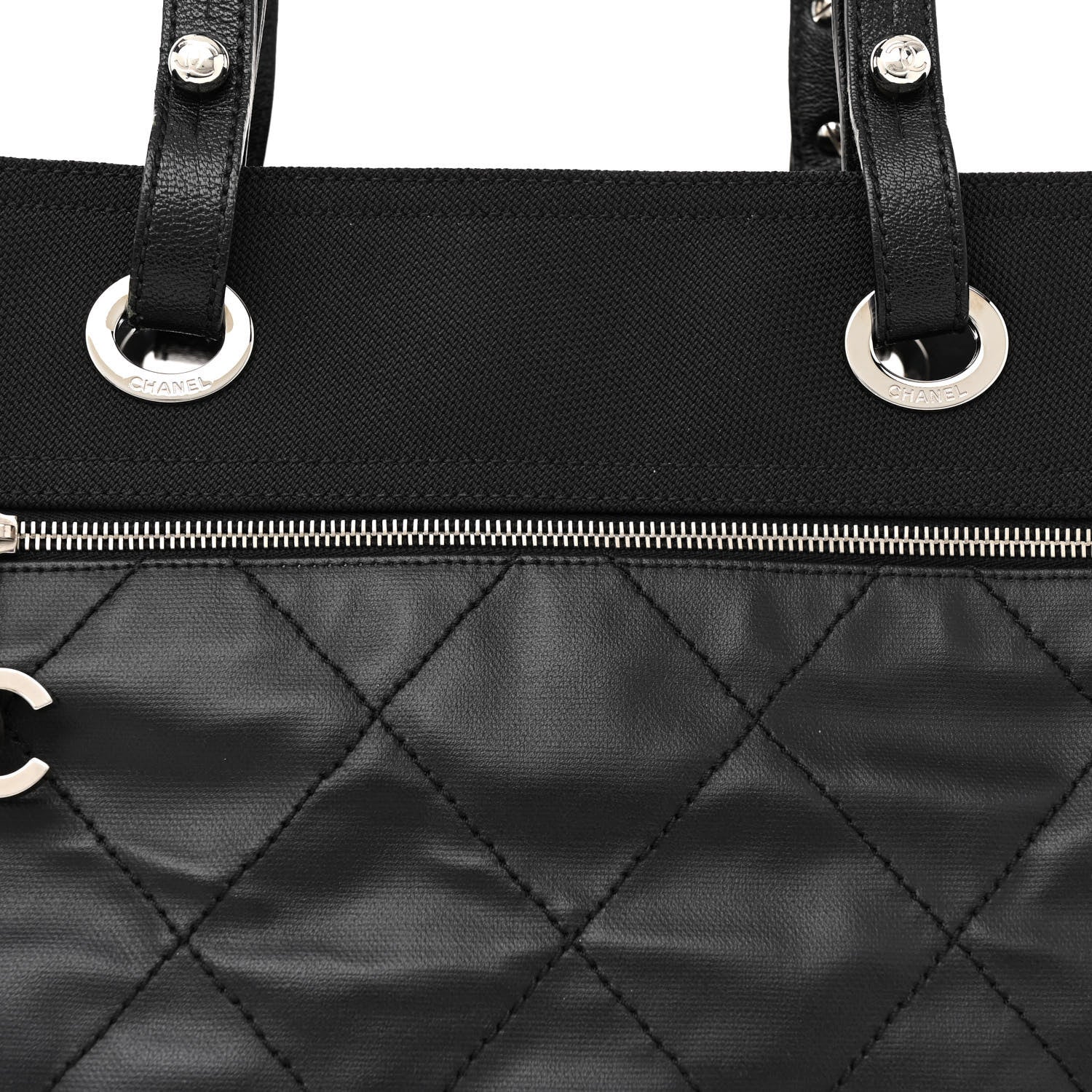 Chanel Coated Canvas Quilted Large Paris Biarritz Tote Black 9 of 16