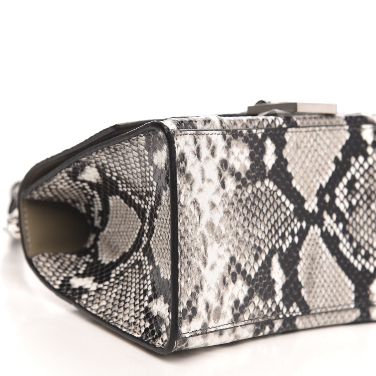 Shiny Calfskin Python Effect Small Hourglass Top Handle Bag Black White