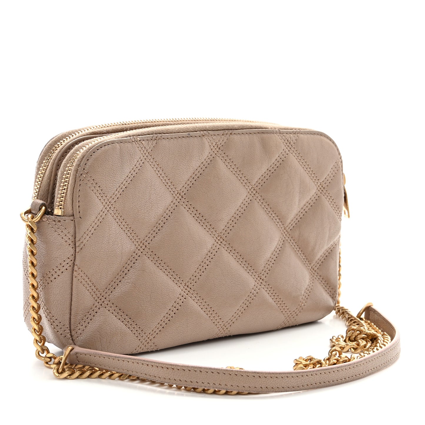 SAINT LAURENT Grained Lambskin Quilted Mini Becky Double Zip Bag Natural Tan