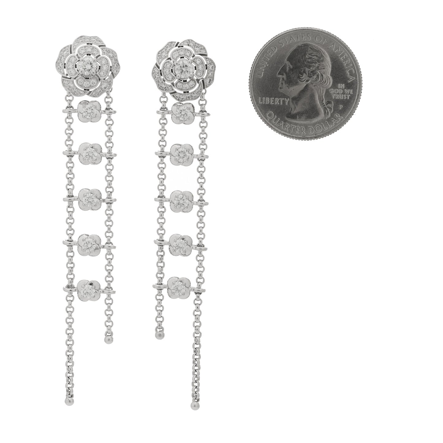 18K White Gold Diamond Bouton de Camelia Transformable Earrings