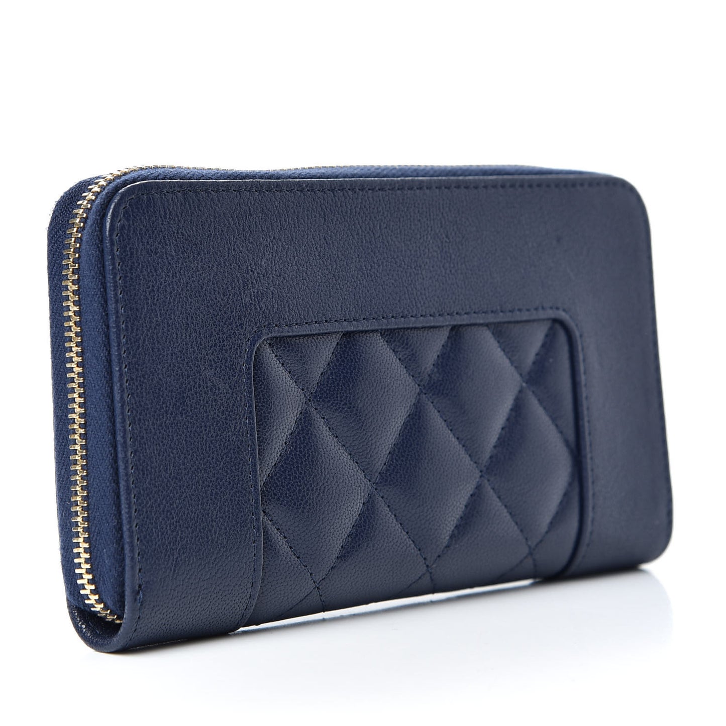 Sheepskin Quilted Mademoiselle Vintage Zip Around Wallet Navy