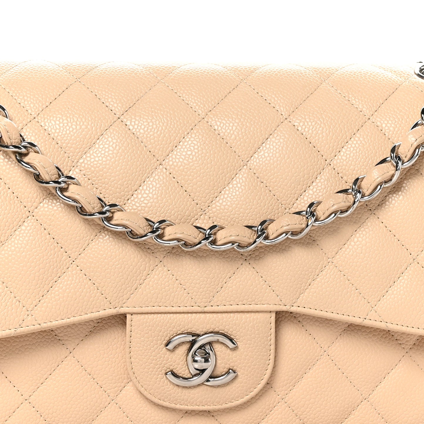 Caviar Quilted Jumbo Double Flap Beige