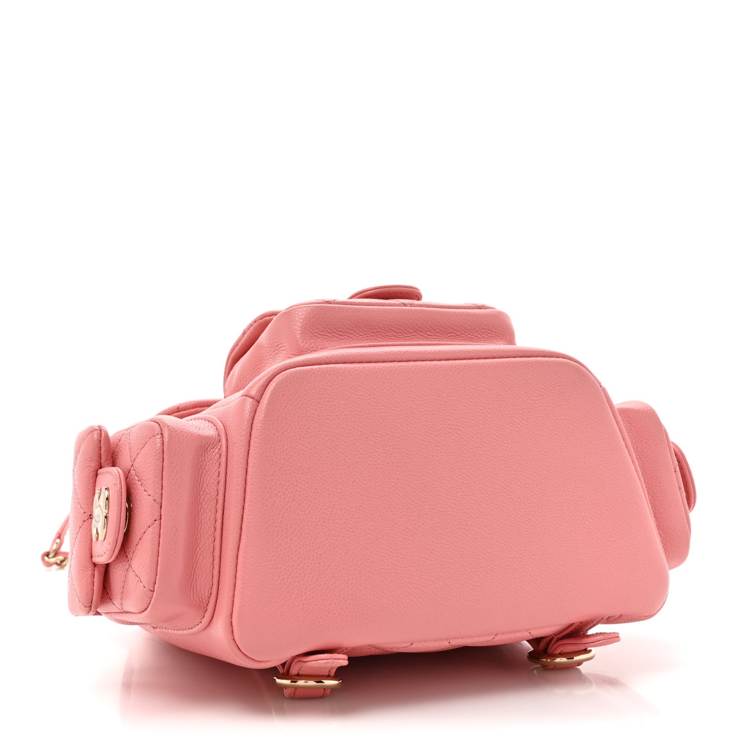 Shiny Caviar Quilted Small Pockets Drawstring Backpack Pink