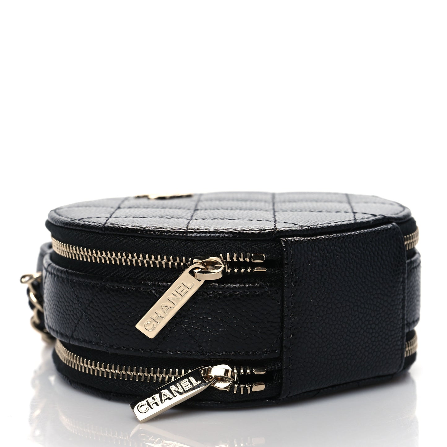 Caviar Quilted Round Handle With Care Vanity With Chain Black