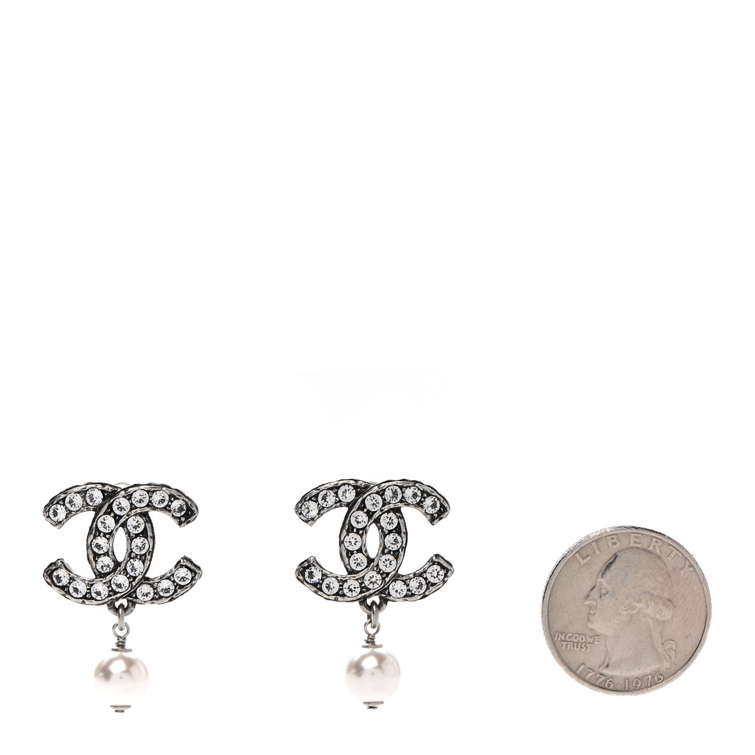 Chanel Ruthenium Crystal Pearl CC Drop Earrings 2 of 5