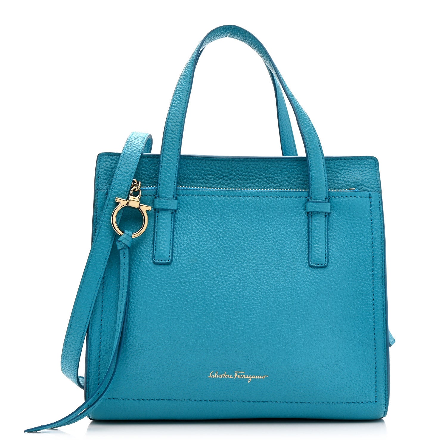 Salvatore Ferragamo Hammered Calfskin Double Handle Small Amy Tote
