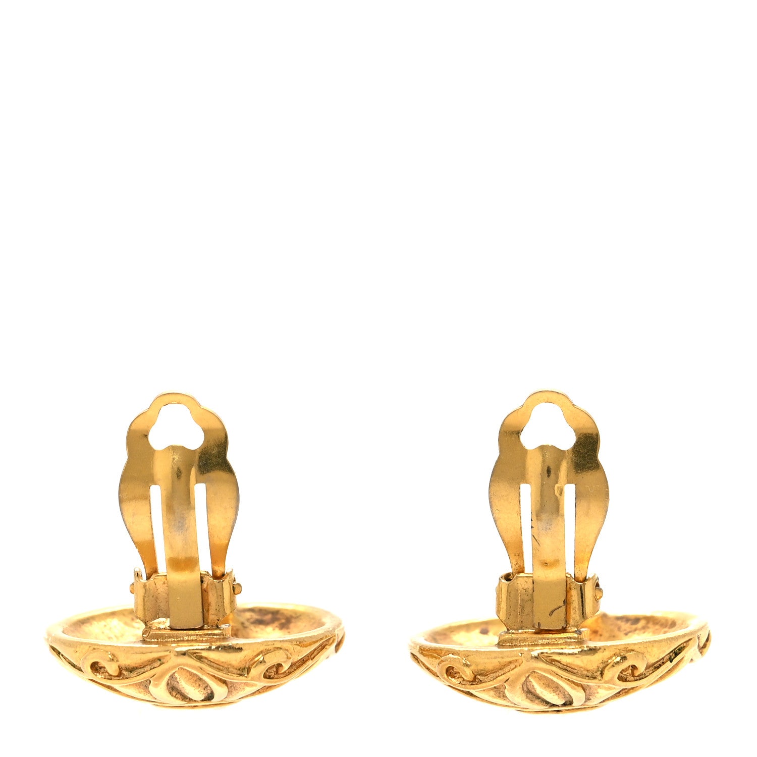 Chanel Metal Textured CC Detachable Hoop Drop Clip On Earrings Gold 3 of 4