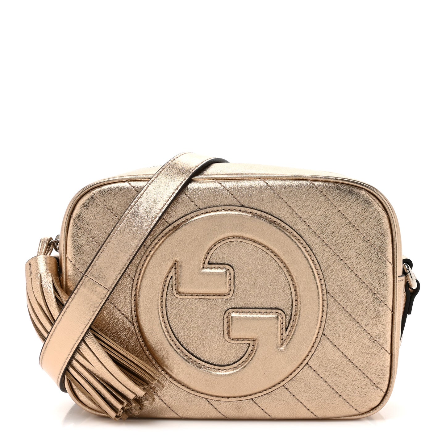 Metallic Sakai Be Green Calfskin Diagonal Stitched Small Blondie Shoulder Bag Golden Beige