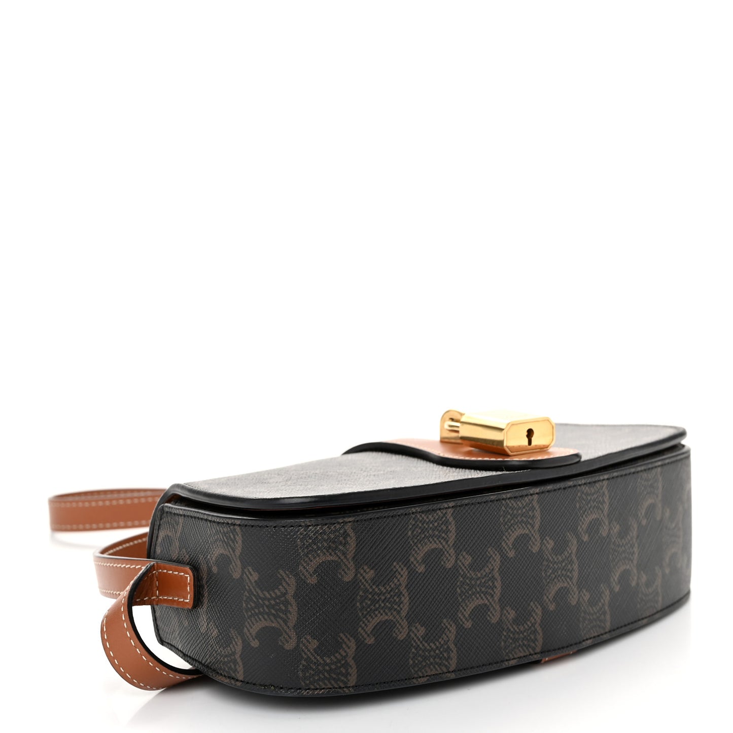 Triomphe Canvas Calfskin Tabou Clutch on Strap Tan