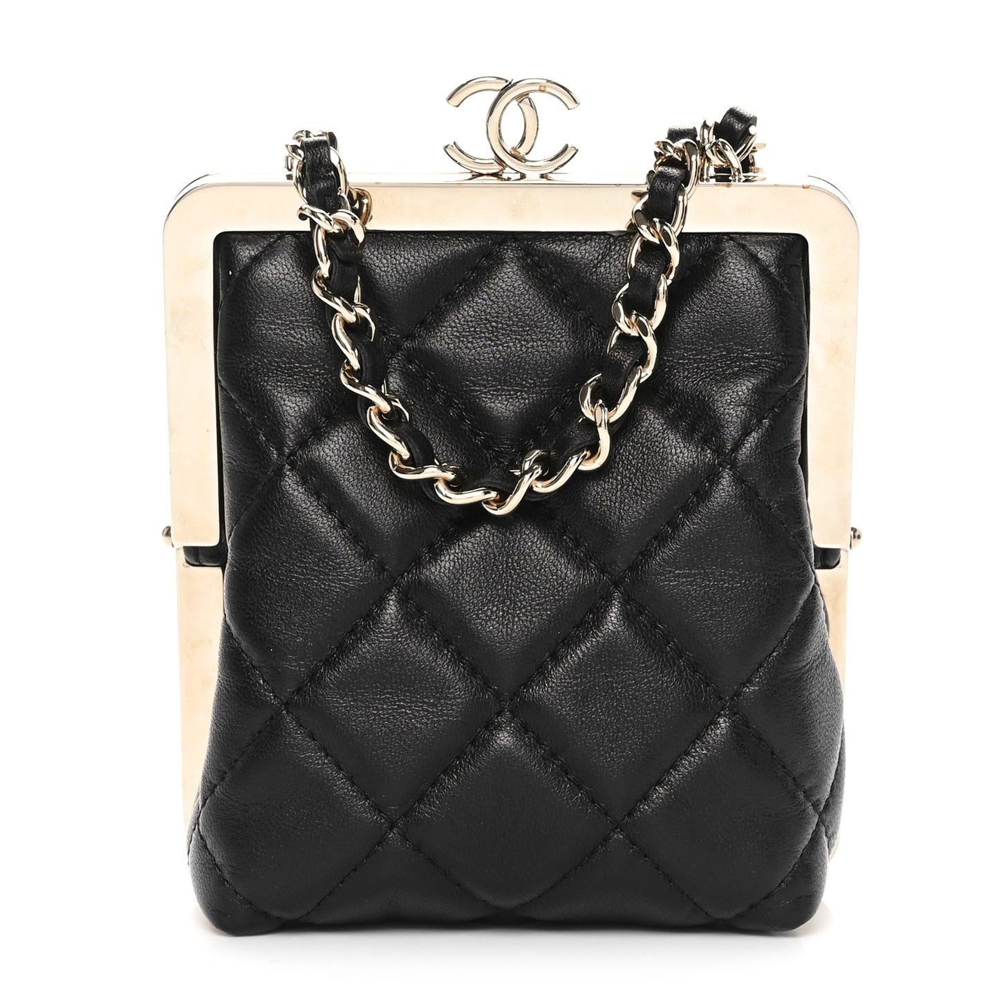 Lambskin Plexi Quilted CC Evening Clutch With Chain Black