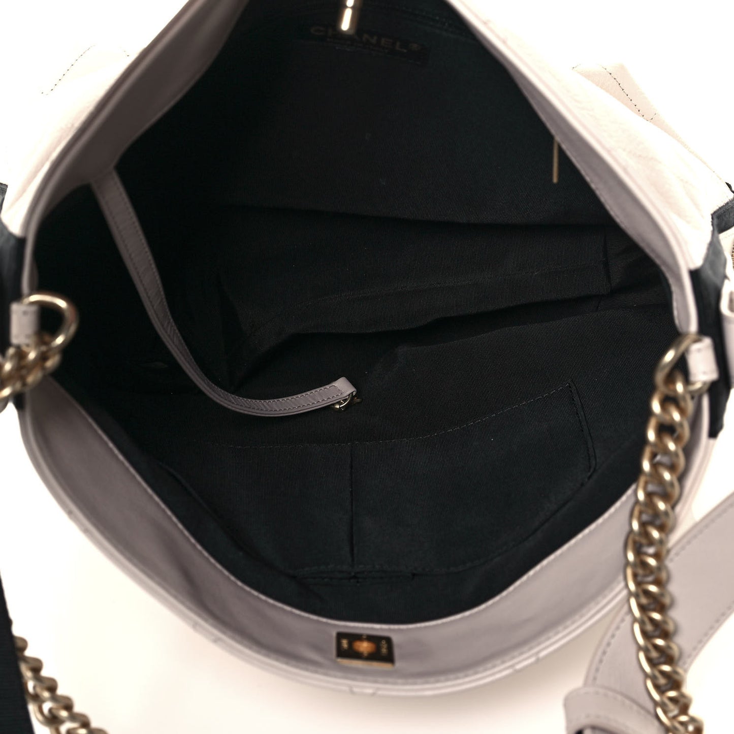 Calfskin Stitched Large Button Up Hobo Ivory Black
